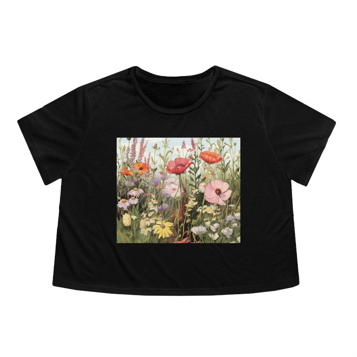 Flower Neutral Color Women's Flowy Cropped Tee