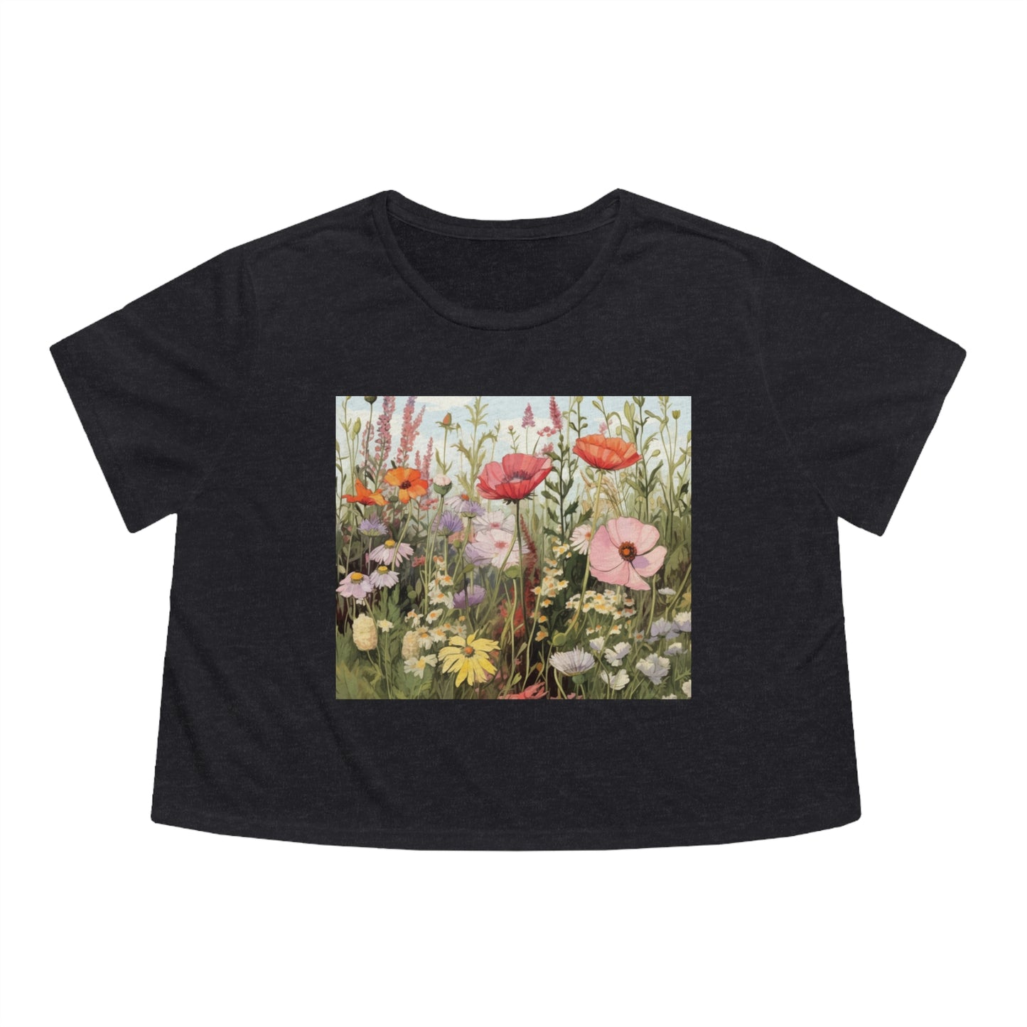 Flower Neutral Color Women's Flowy Cropped Tee