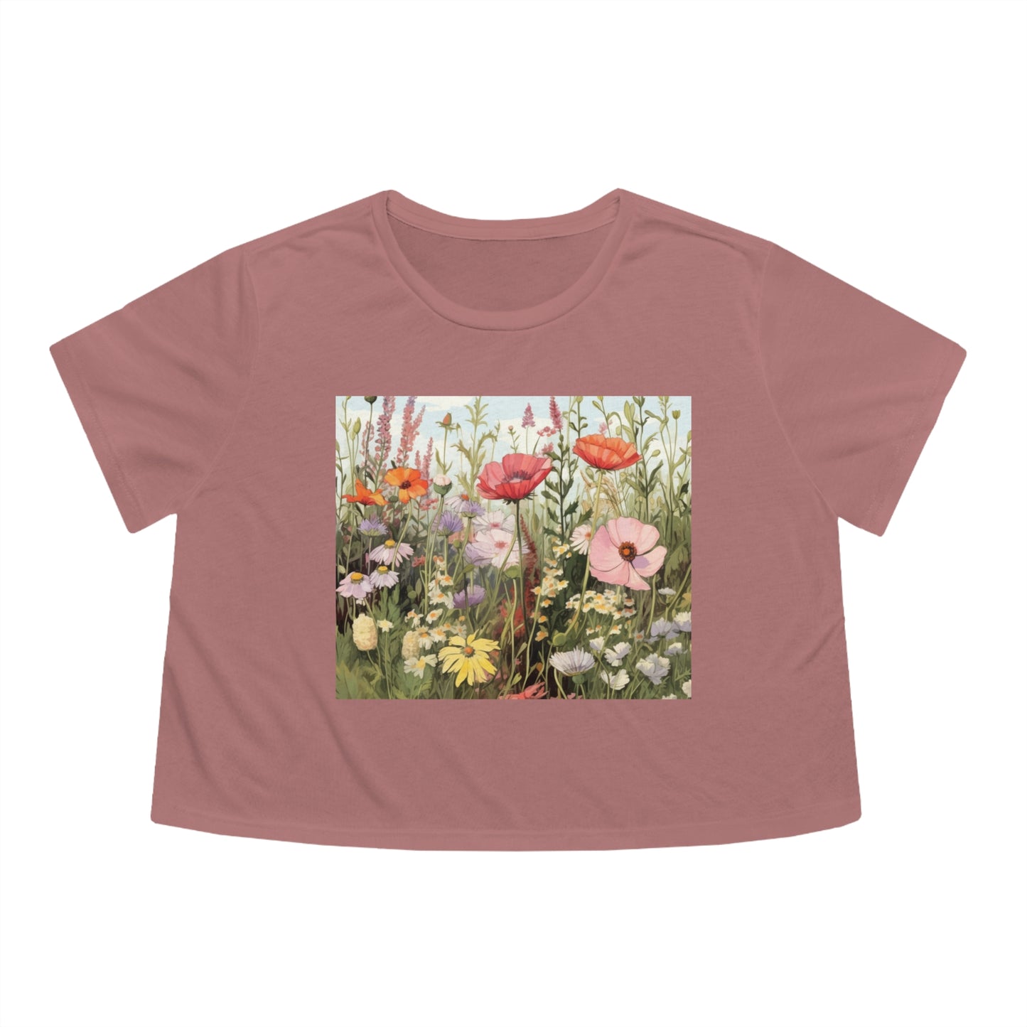 Flower Neutral Color Women's Flowy Cropped Tee