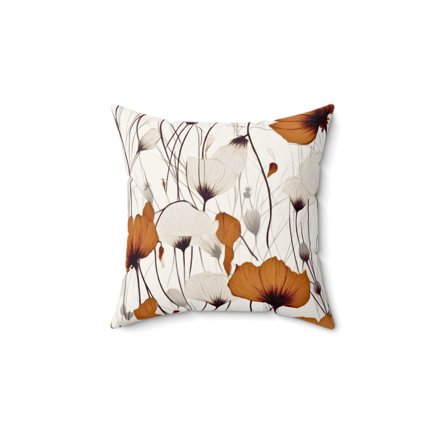 Neutral Style Brown and White Flowers Spun Polyester Square Pillow