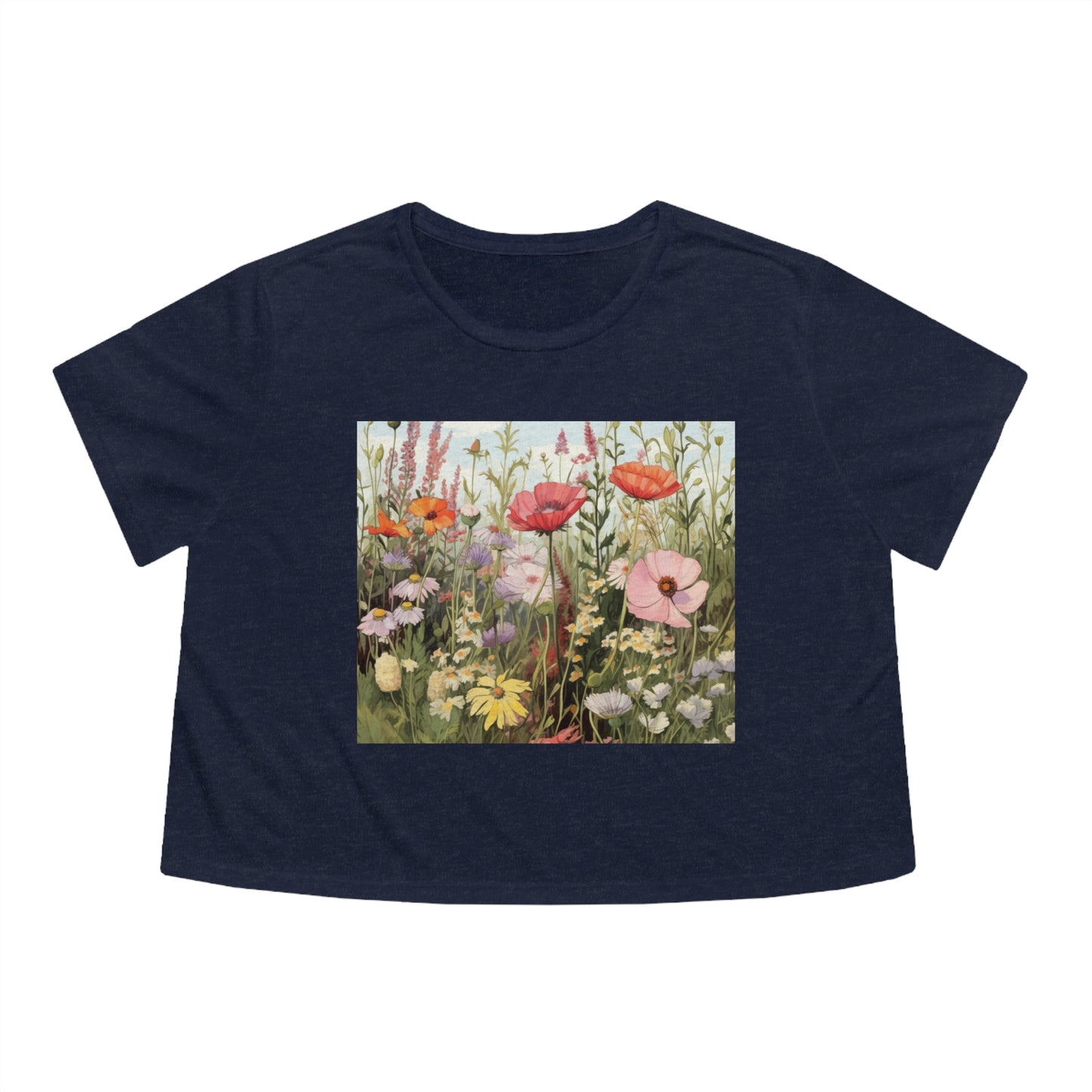 Flower Neutral Color Women's Flowy Cropped Tee