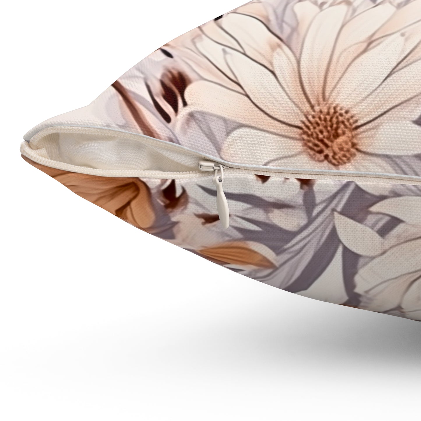 Neutral Style Brown White Purple Flower Spun Polyester Square Pillow