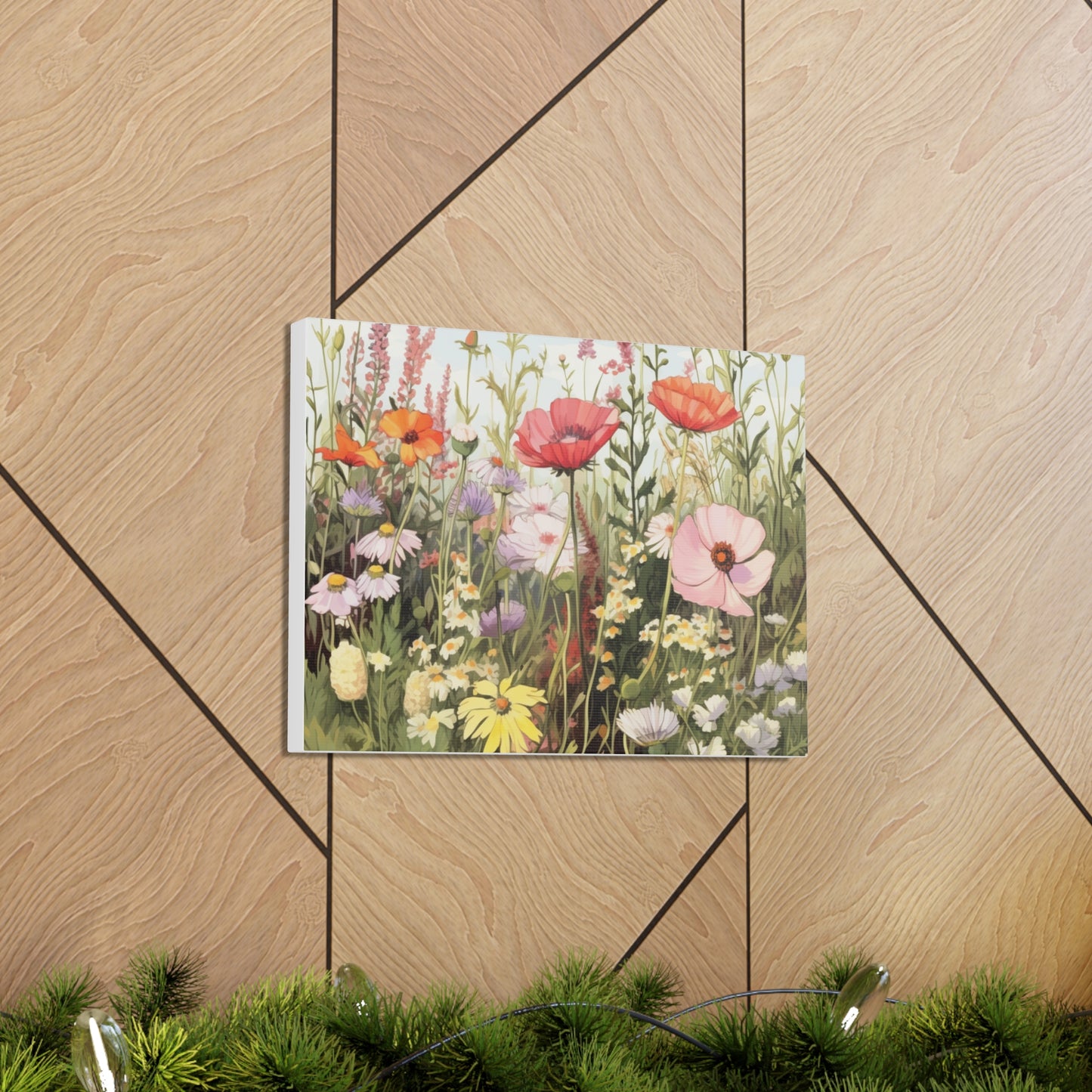 Neutral Color Flowers Meadow Canvas