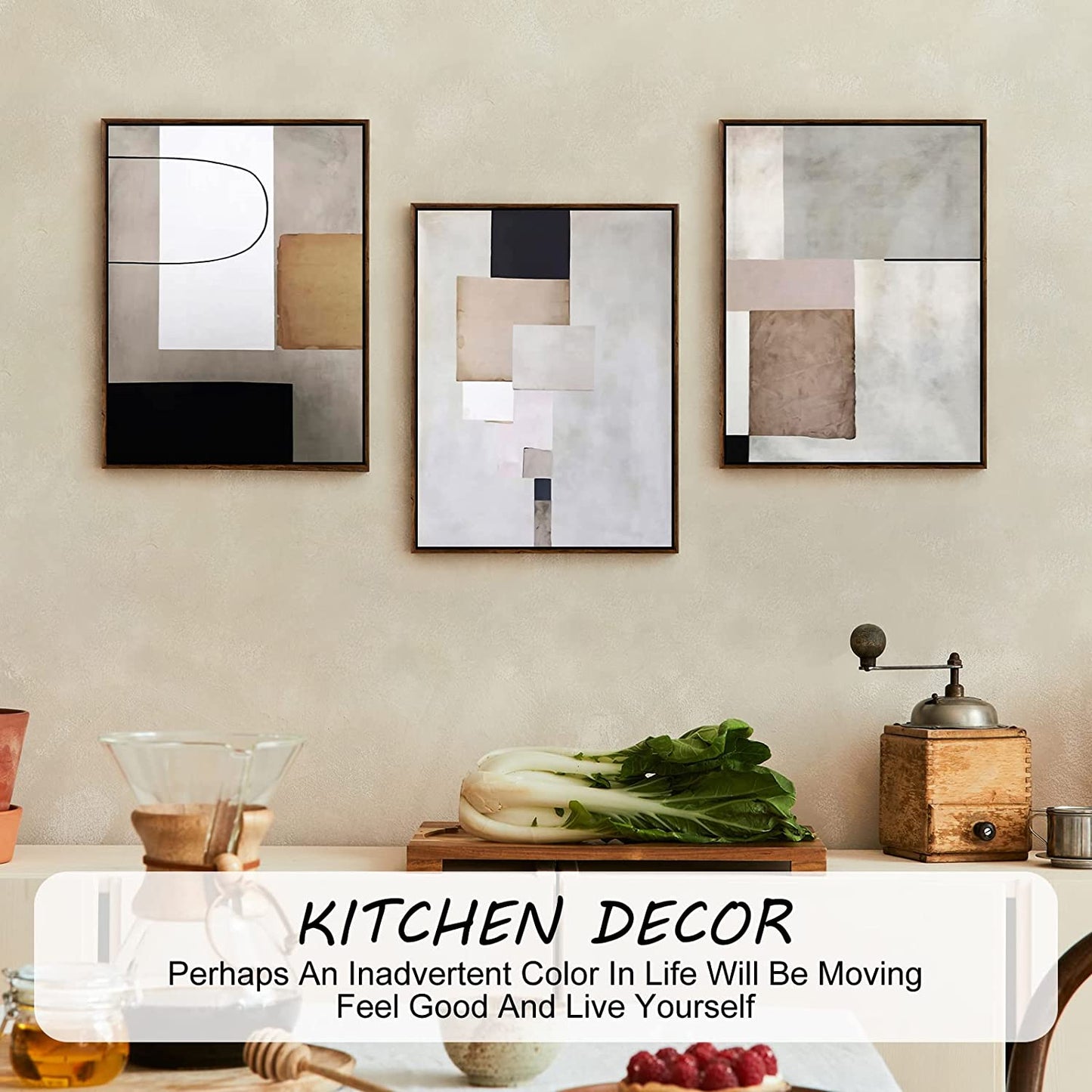 Canvas Wall Art, Set of 3 Framed Art Prints, Abstract Painting, Neutral Minimalist Print Set