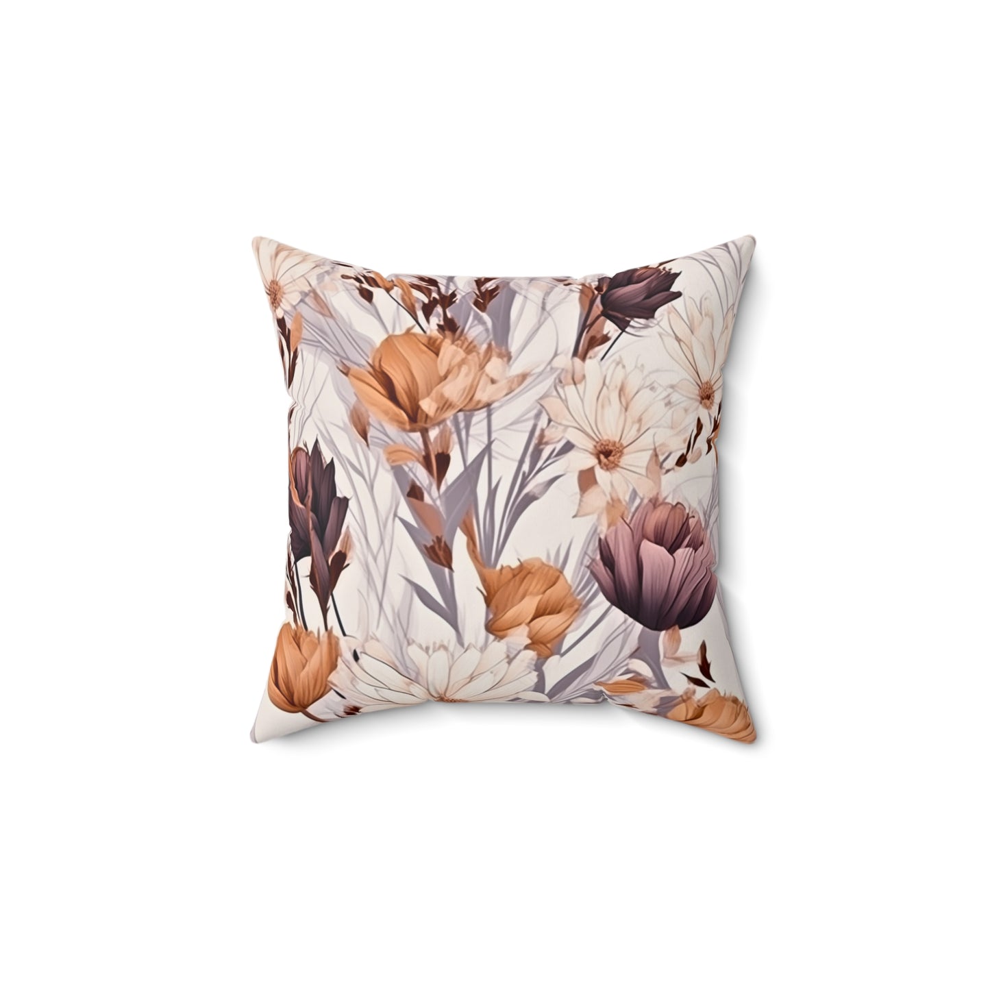 Neutral Style Brown White Purple Flower Spun Polyester Square Pillow