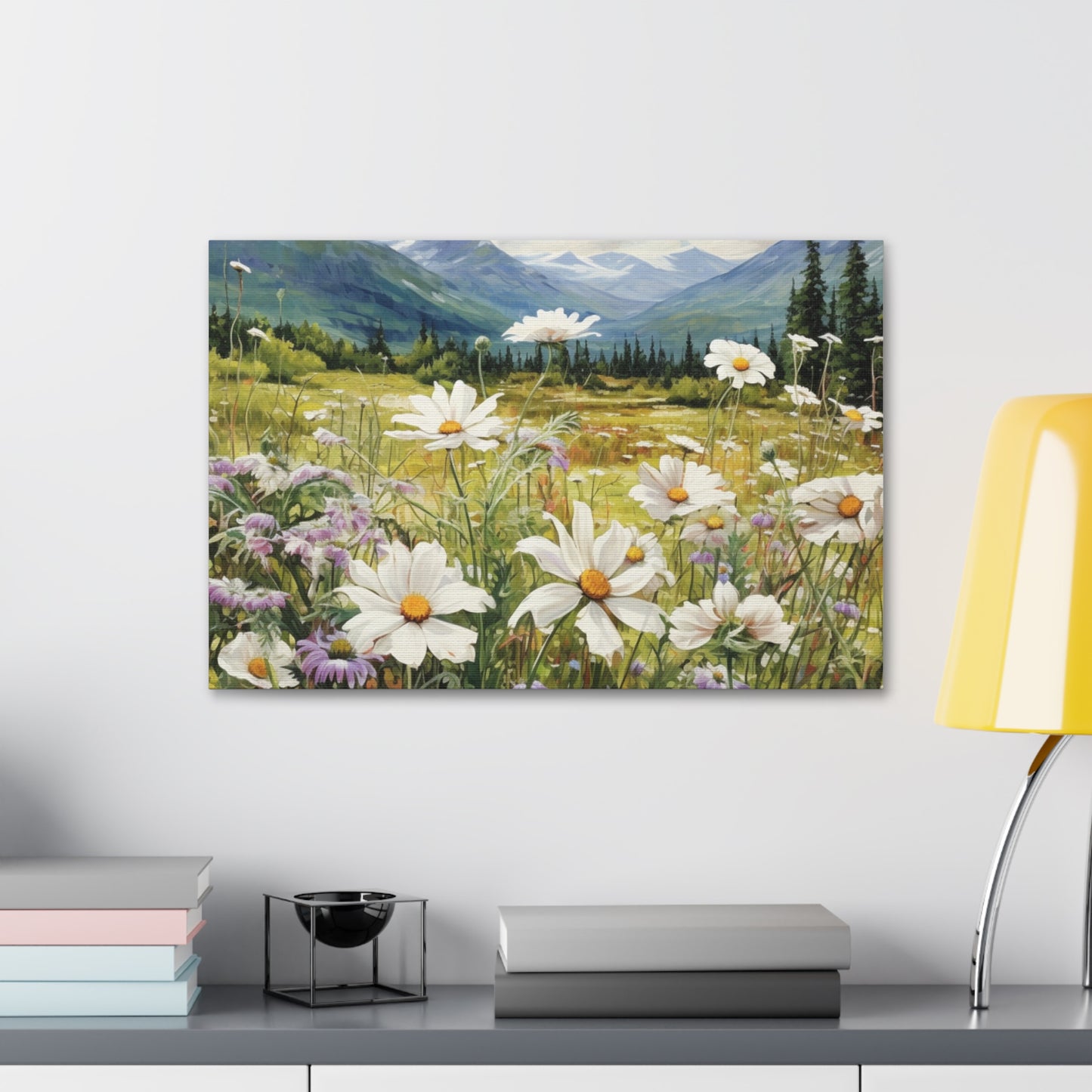Wall Art Neutral Flowers on a Meadow Canvas