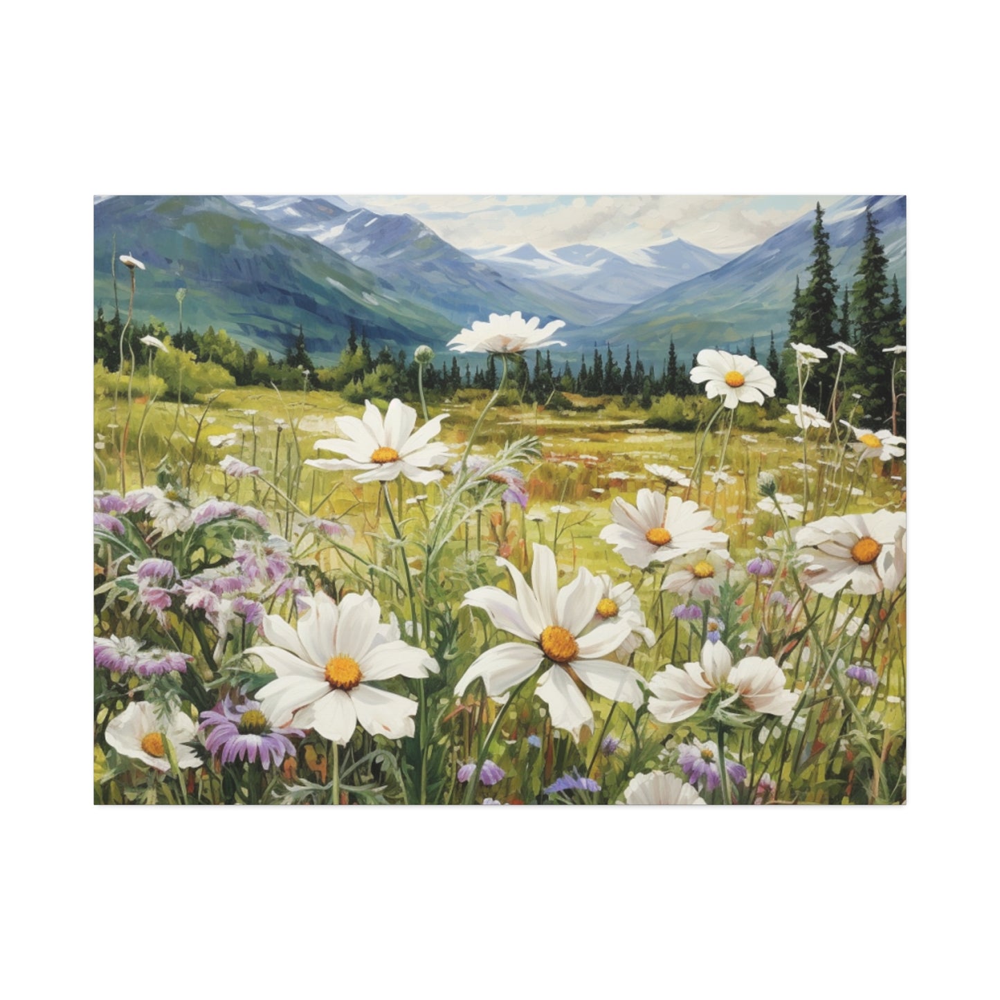 Wall Art Neutral Flowers on a Meadow Canvas