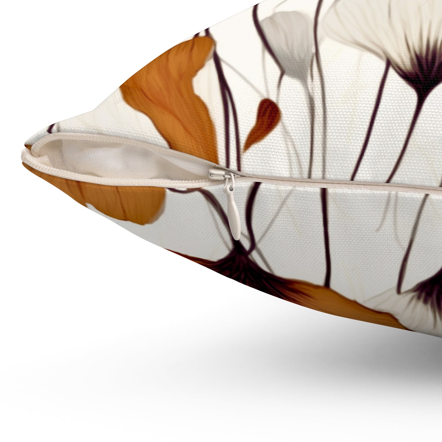 Neutral Style Brown and White Flowers Spun Polyester Square Pillow
