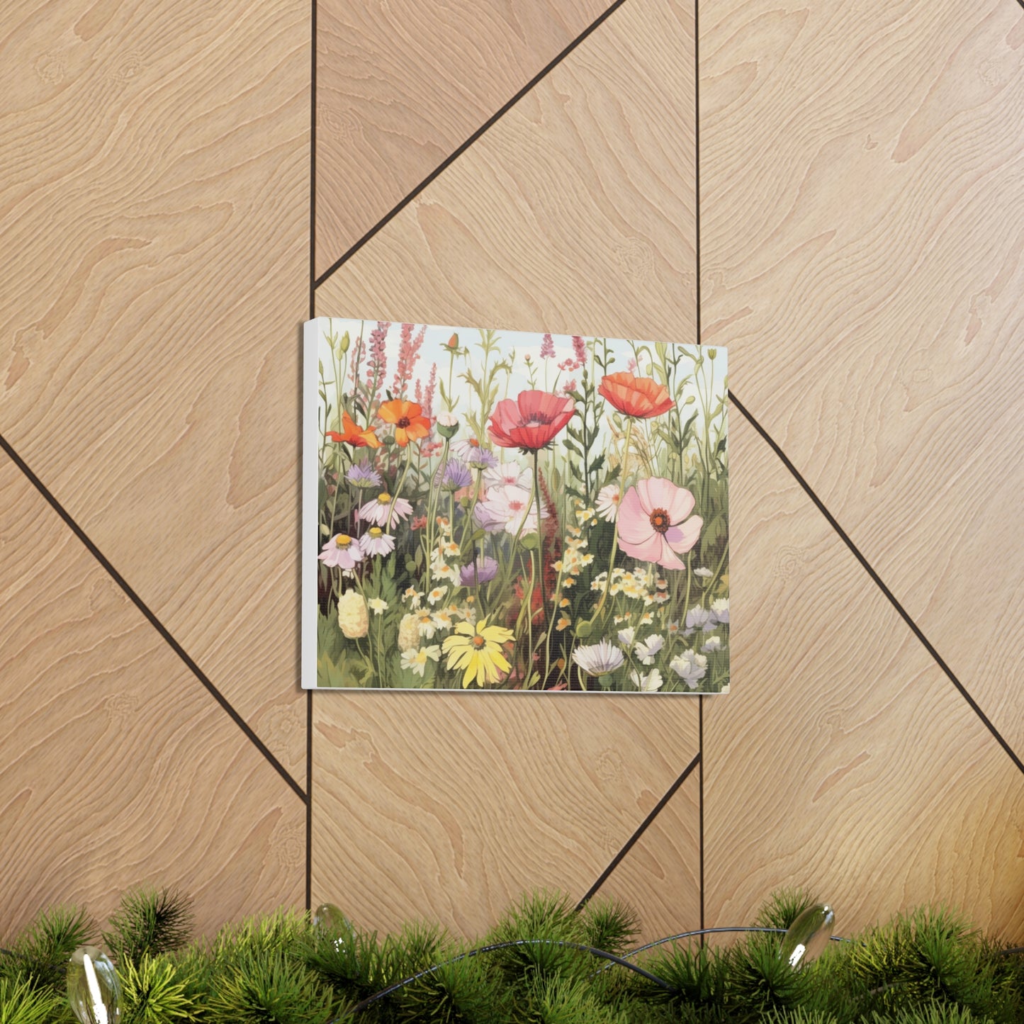 Neutral Color Flowers Meadow Canvas
