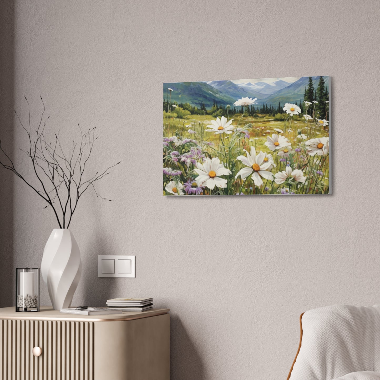 Wall Art Neutral Flowers on a Meadow Canvas