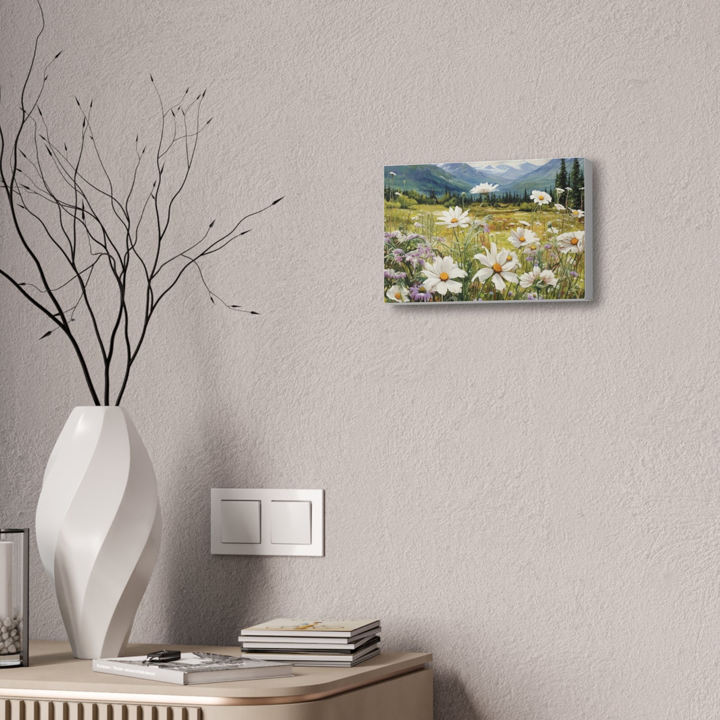 Wall Art Neutral Flowers on a Meadow Canvas