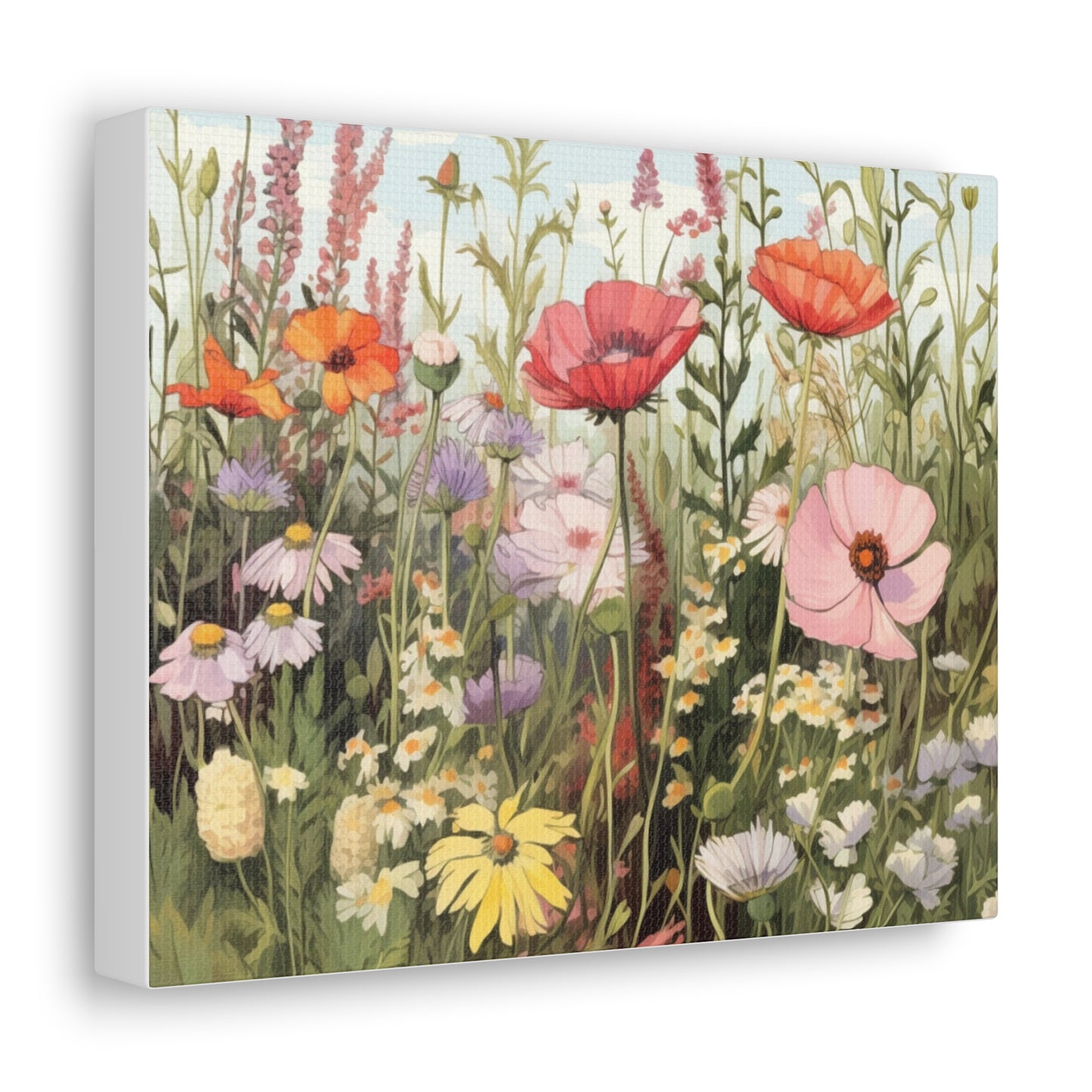 Neutral Color Flowers Meadow Canvas