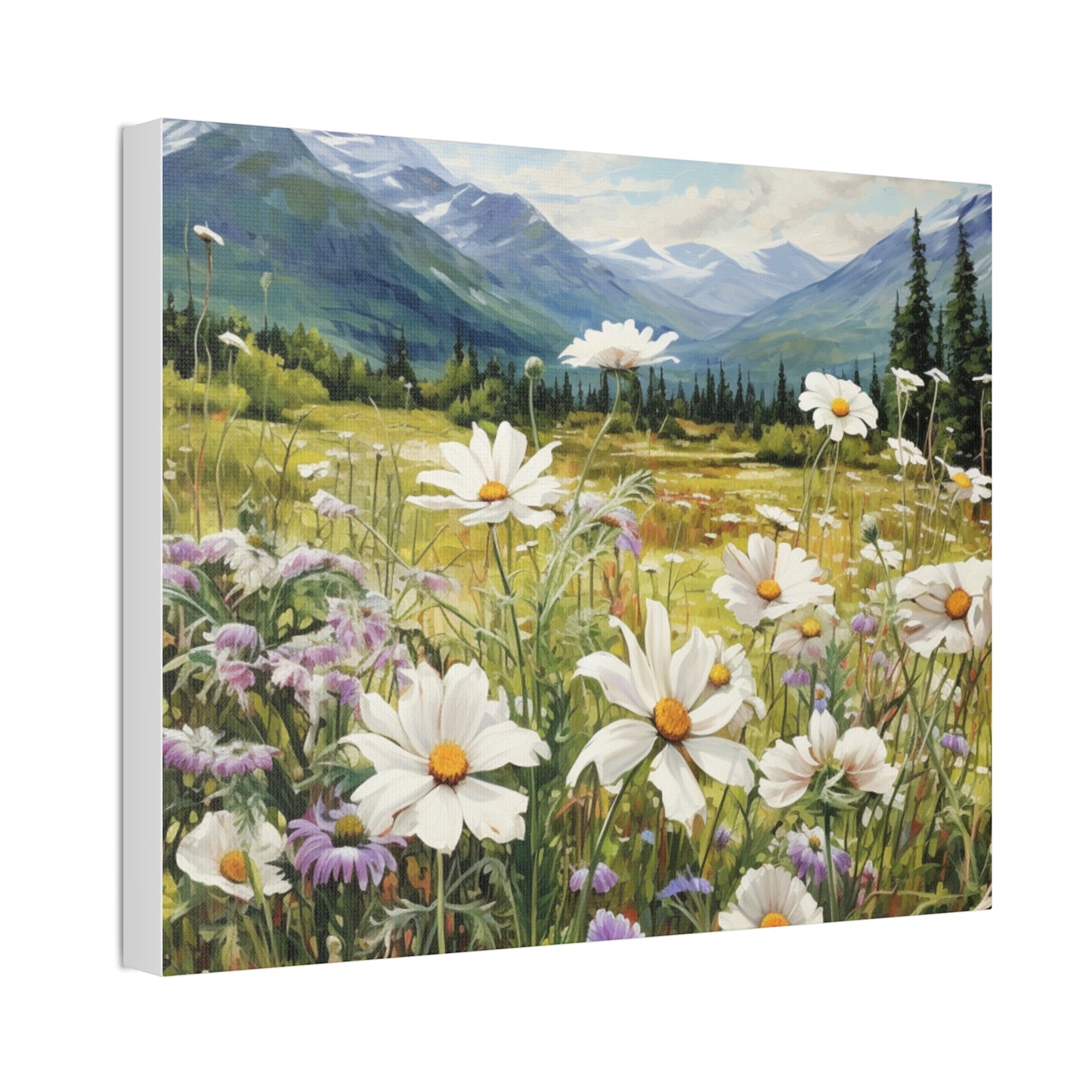 Wall Art Neutral Flowers on a Meadow Canvas