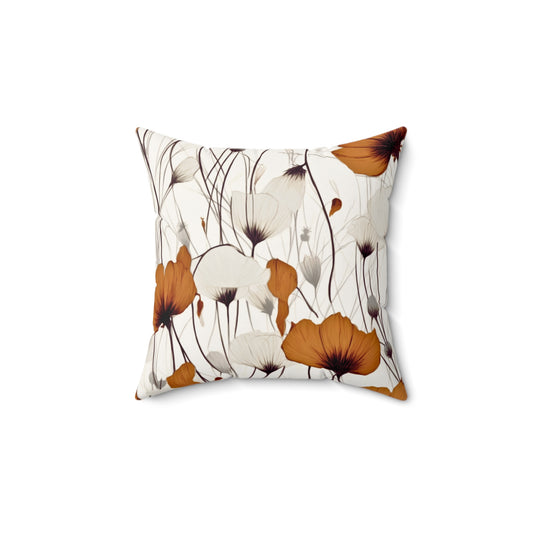 Neutral Style Brown and White Flowers Spun Polyester Square Pillow