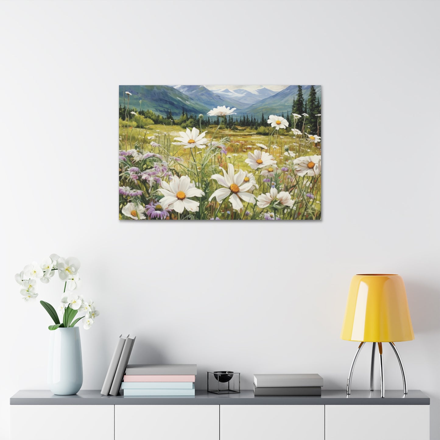 Wall Art Neutral Flowers on a Meadow Canvas