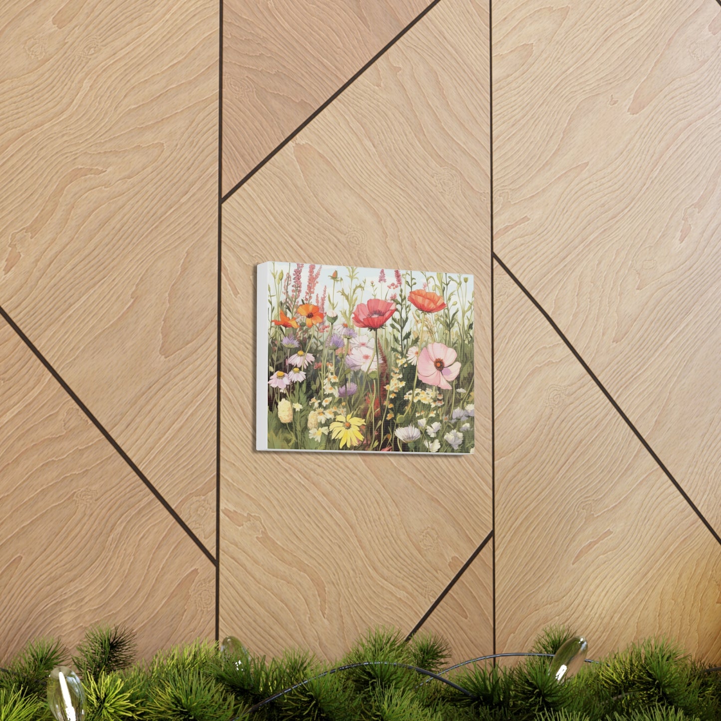 Neutral Color Flowers Meadow Canvas