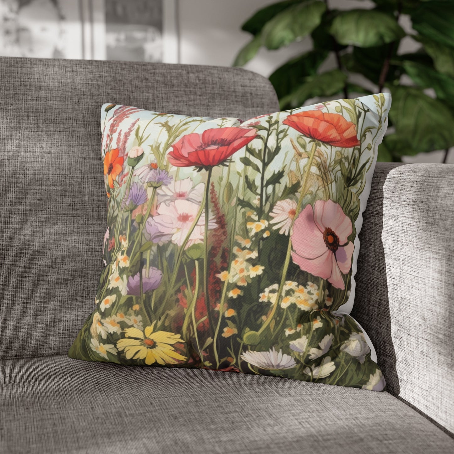 Neutral Color Flower Spun Polyester Pillowcase