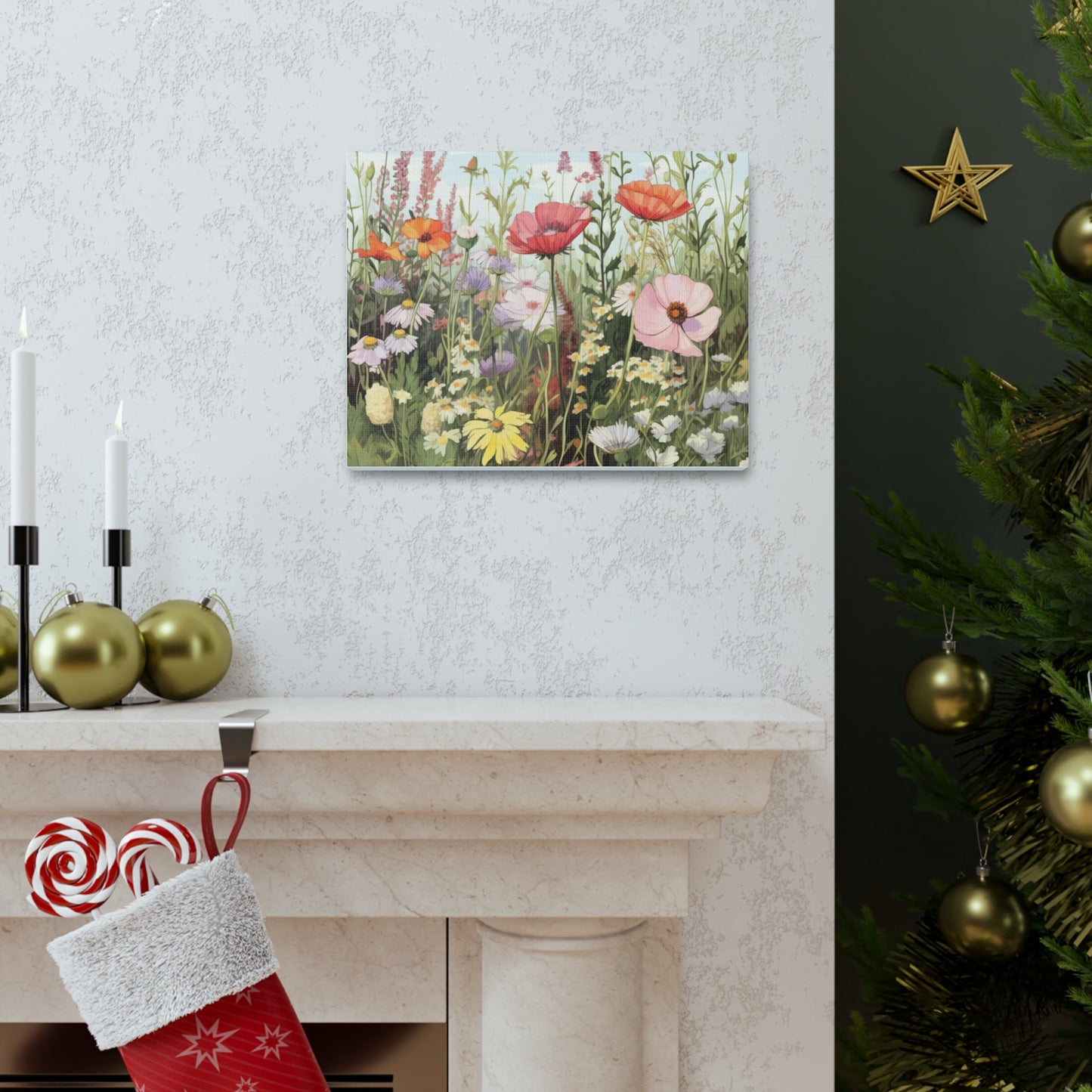 Neutral Color Flowers Meadow Canvas