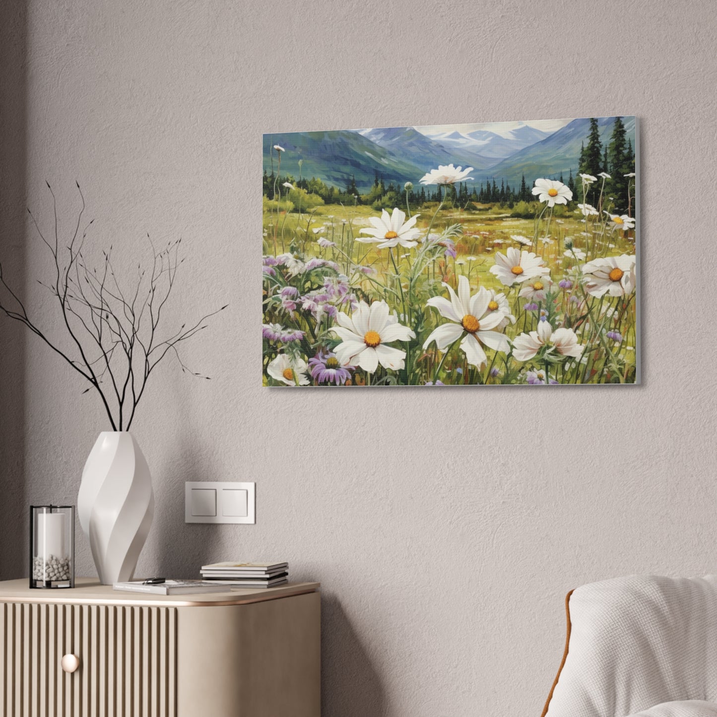 Wall Art Neutral Flowers on a Meadow Canvas