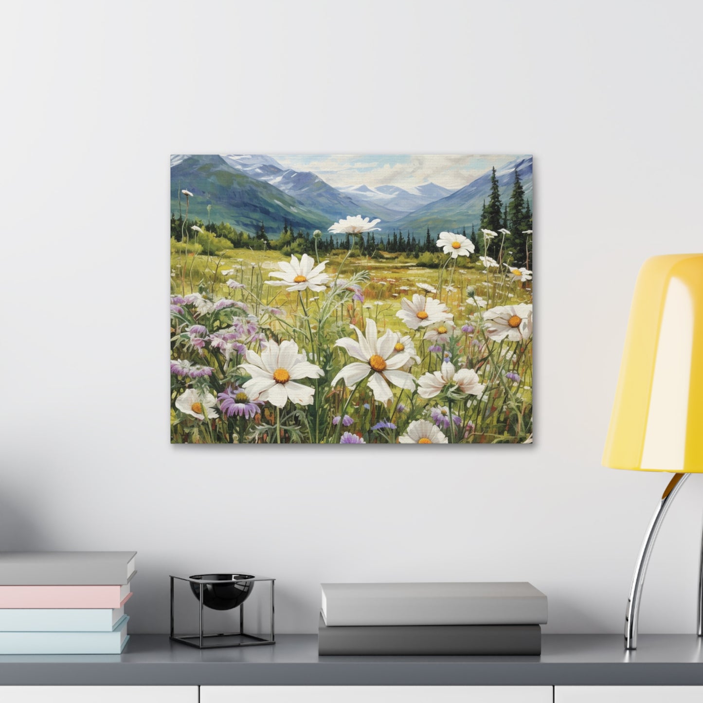 Wall Art Neutral Flowers on a Meadow Canvas