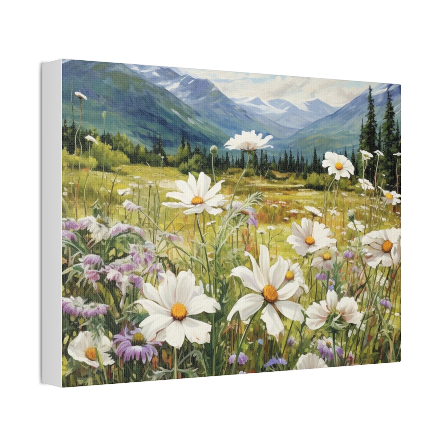 Wall Art Neutral Flowers on a Meadow Canvas