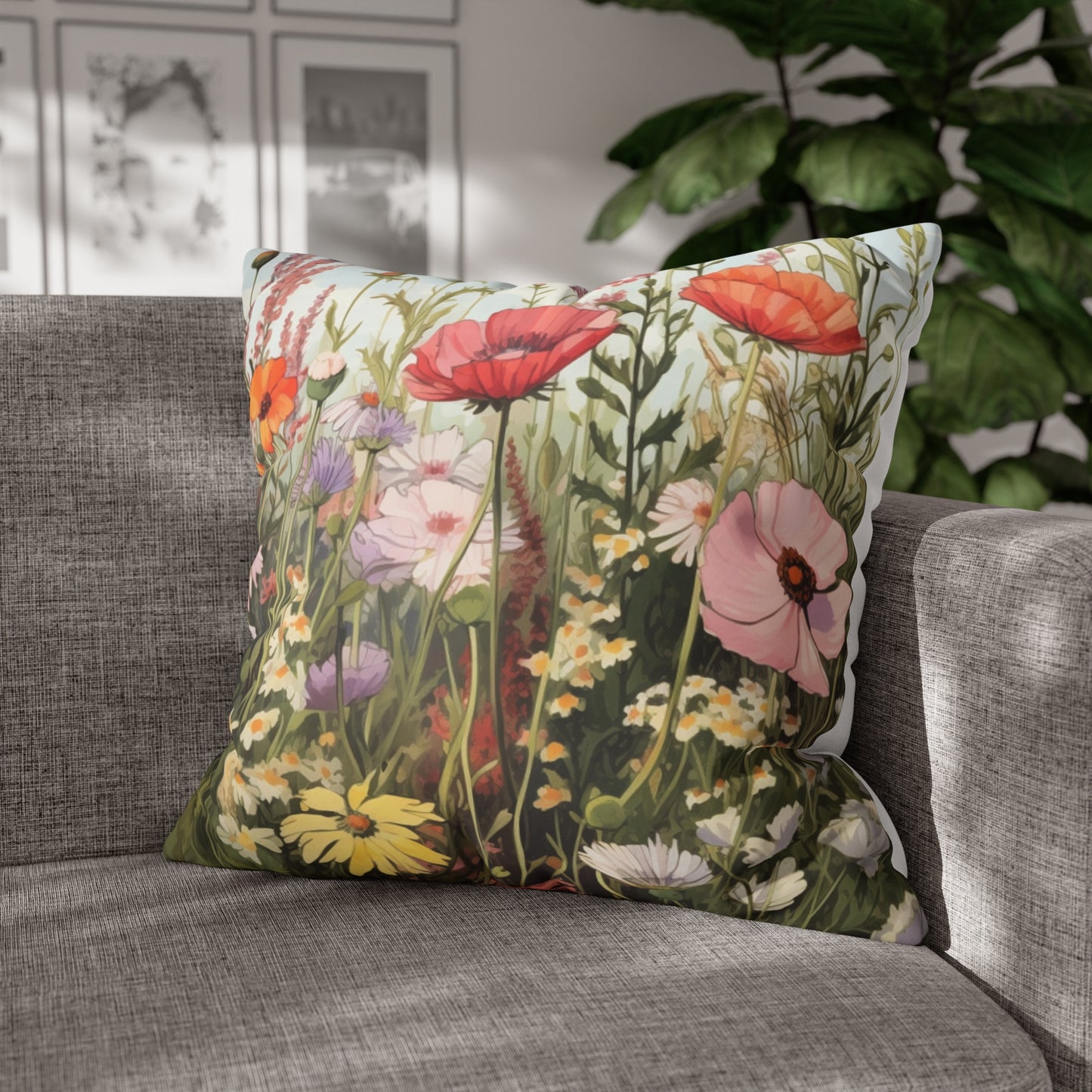 Neutral Color Flower Spun Polyester Pillowcase