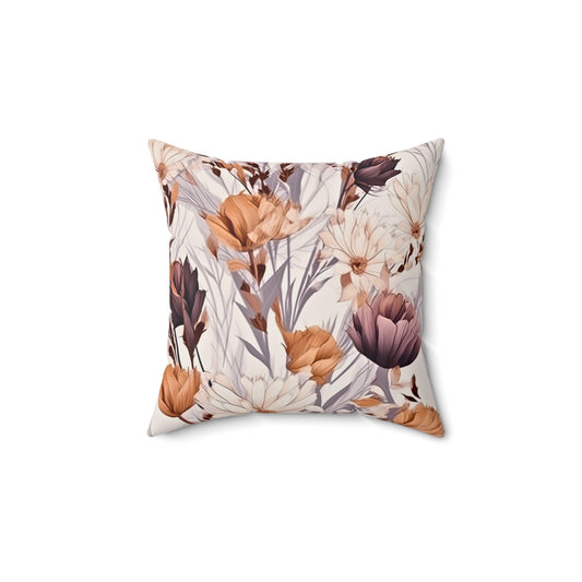 Neutral Style Brown White Purple Flower Spun Polyester Square Pillow