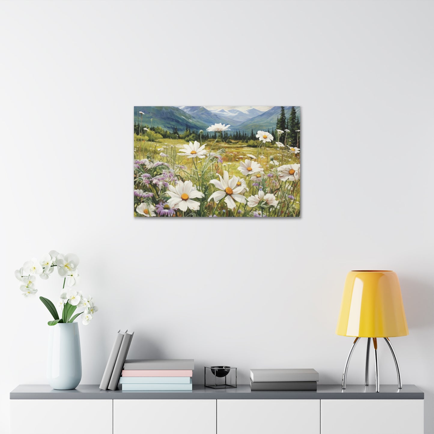 Wall Art Neutral Flowers on a Meadow Canvas