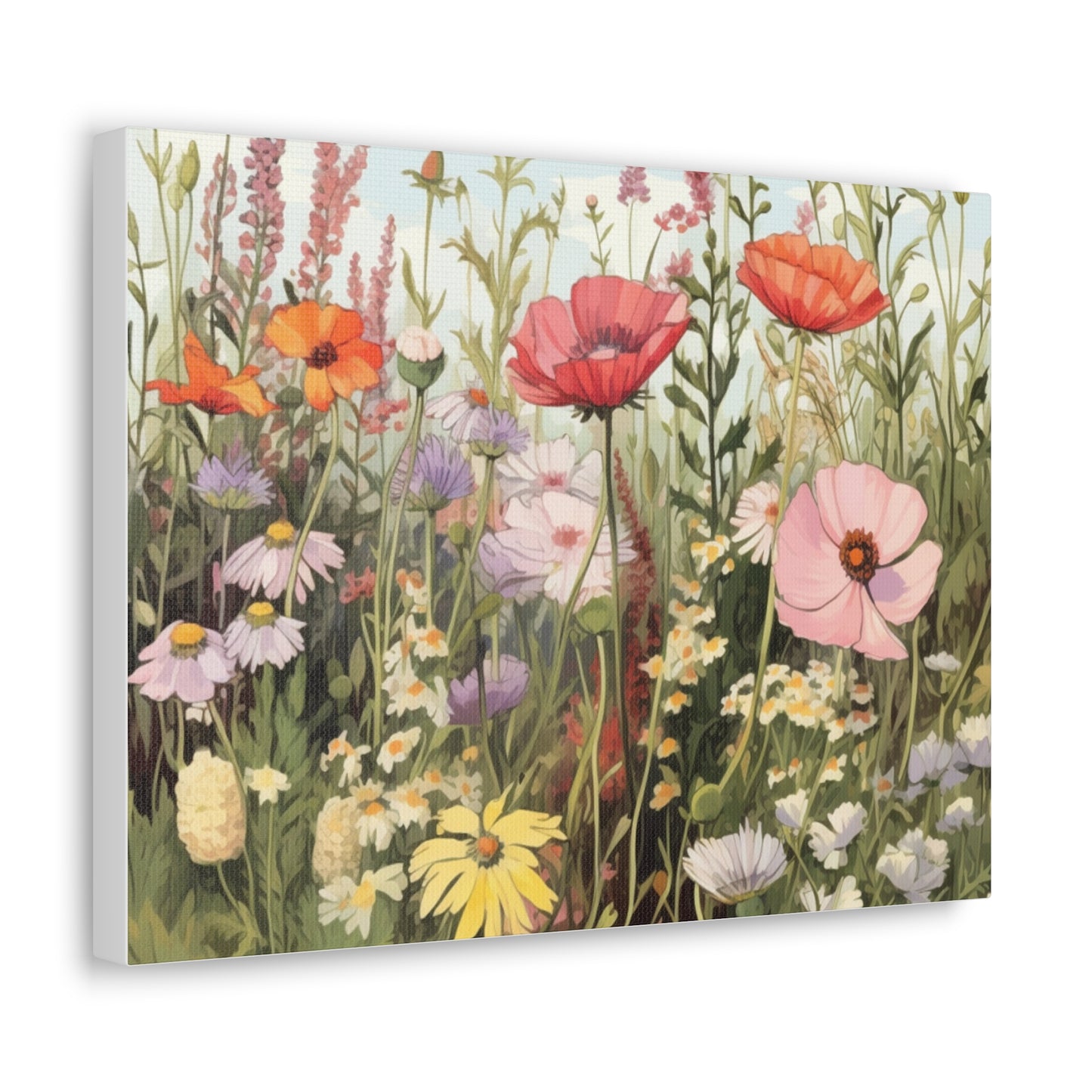 Neutral Color Flowers Meadow Canvas