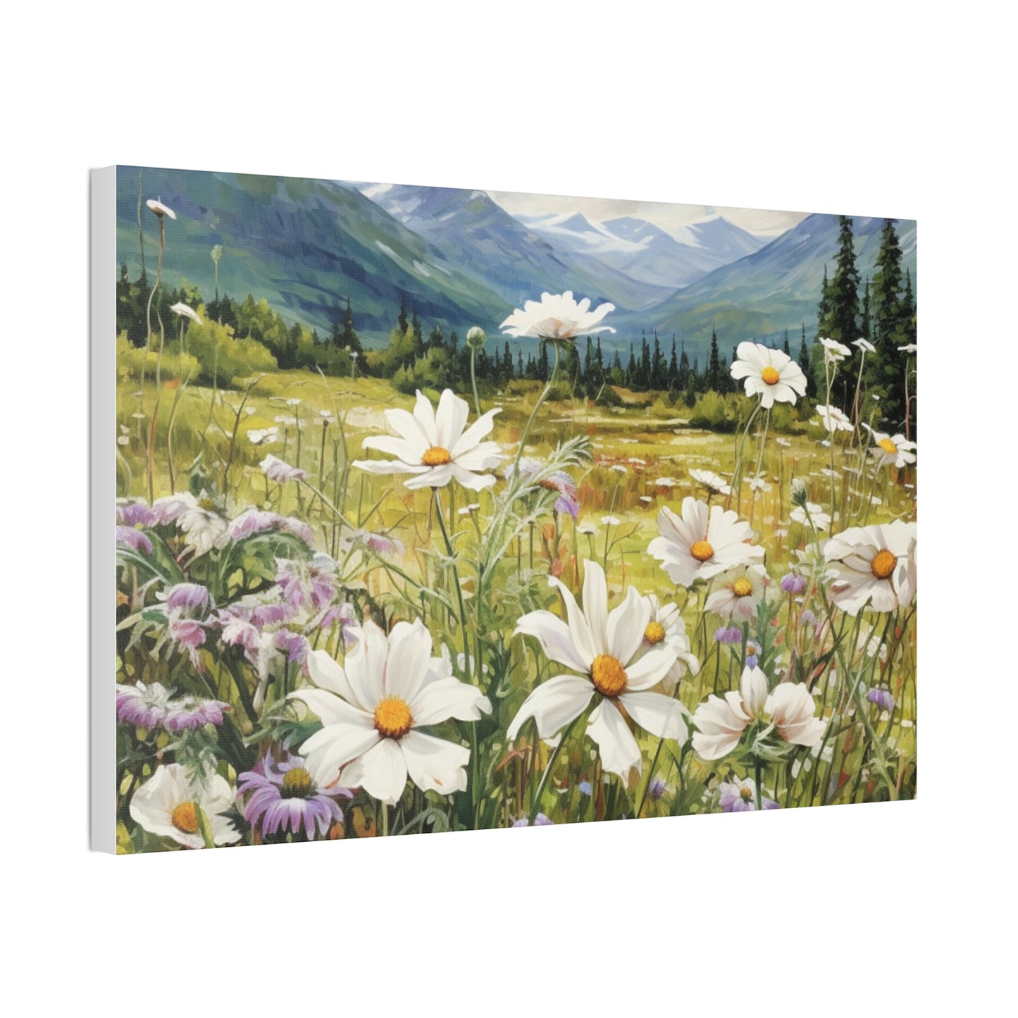 Wall Art Neutral Flowers on a Meadow Canvas