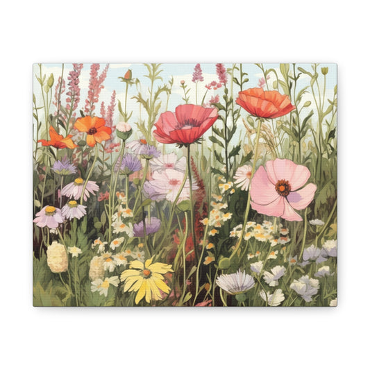 Neutral Color Flowers Meadow Canvas