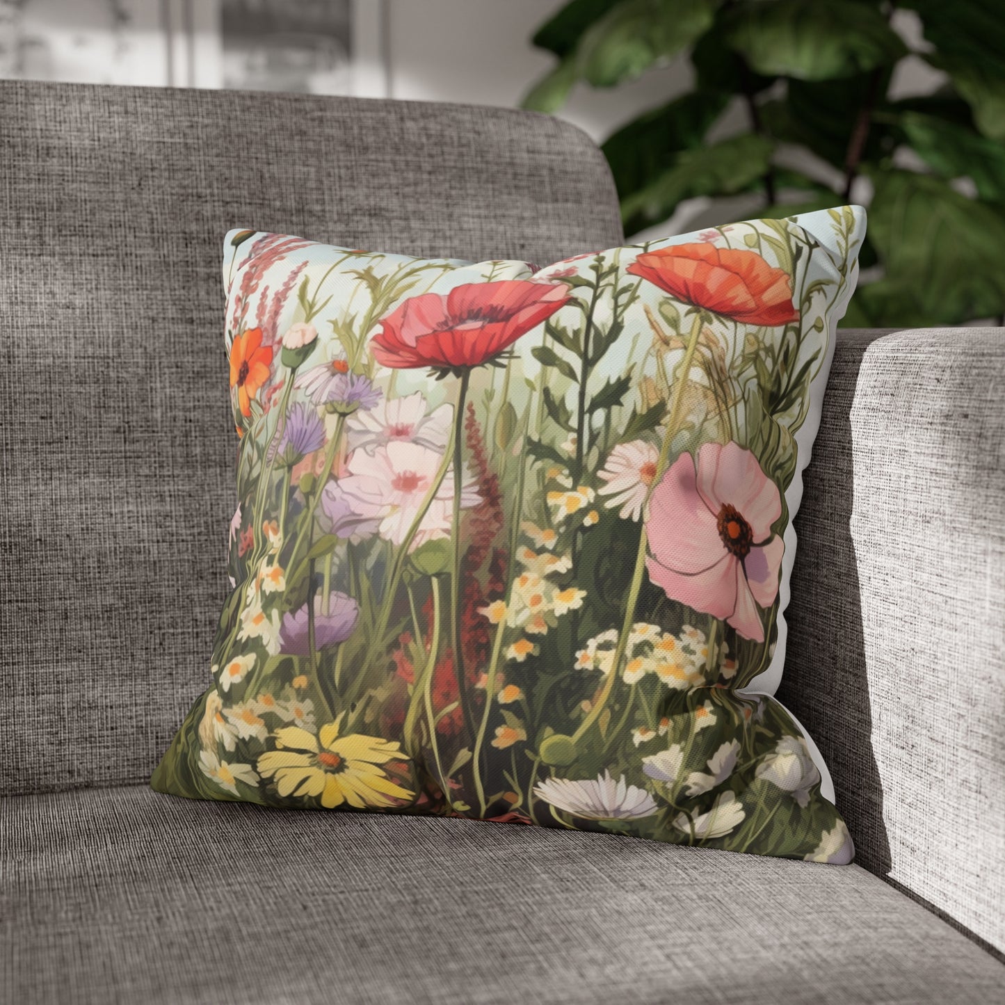 Neutral Color Flower Spun Polyester Pillowcase