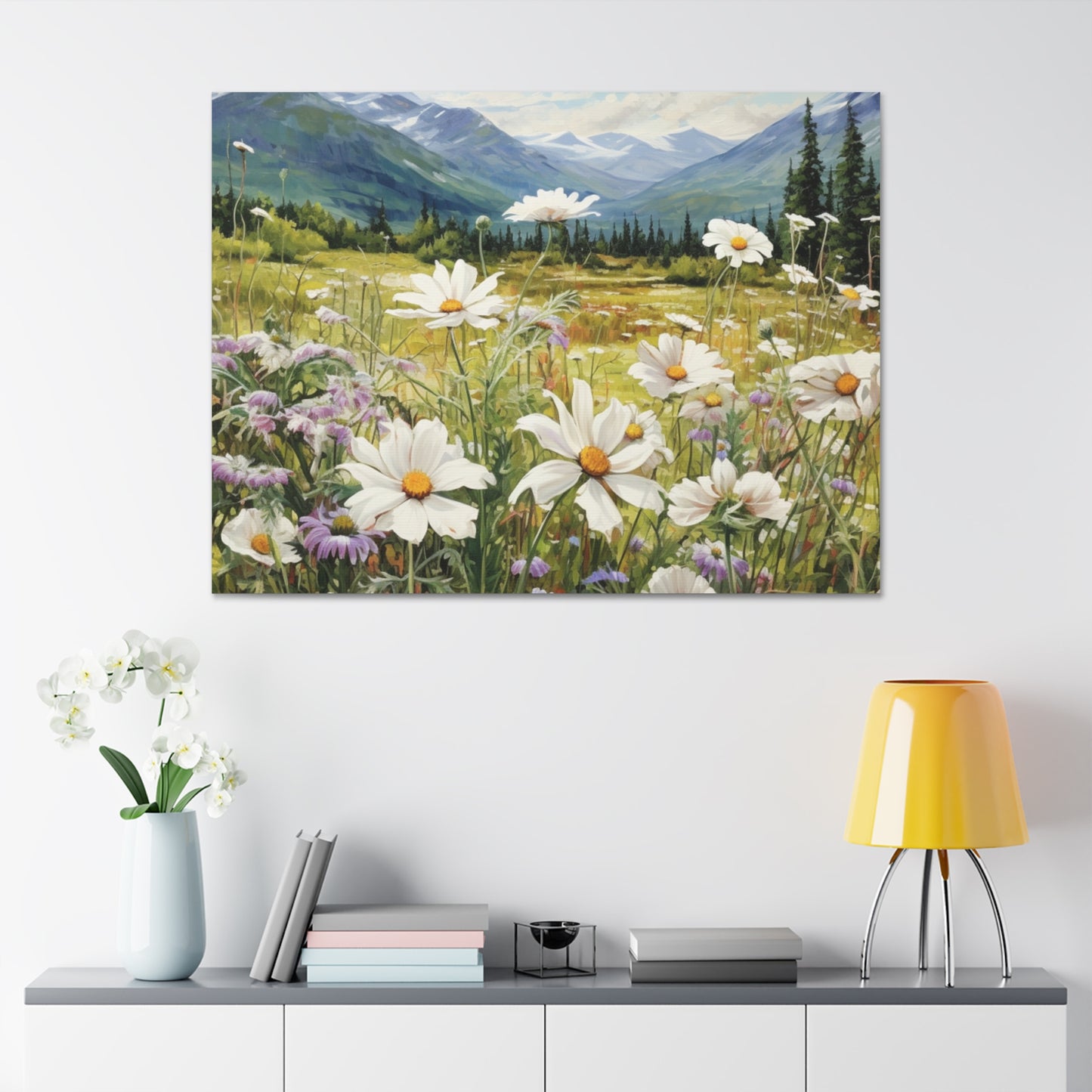 Wall Art Neutral Flowers on a Meadow Canvas