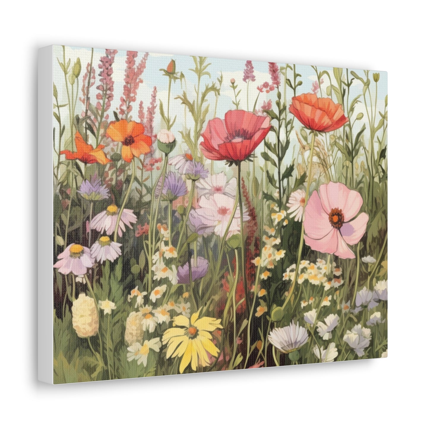 Neutral Color Flowers Meadow Canvas