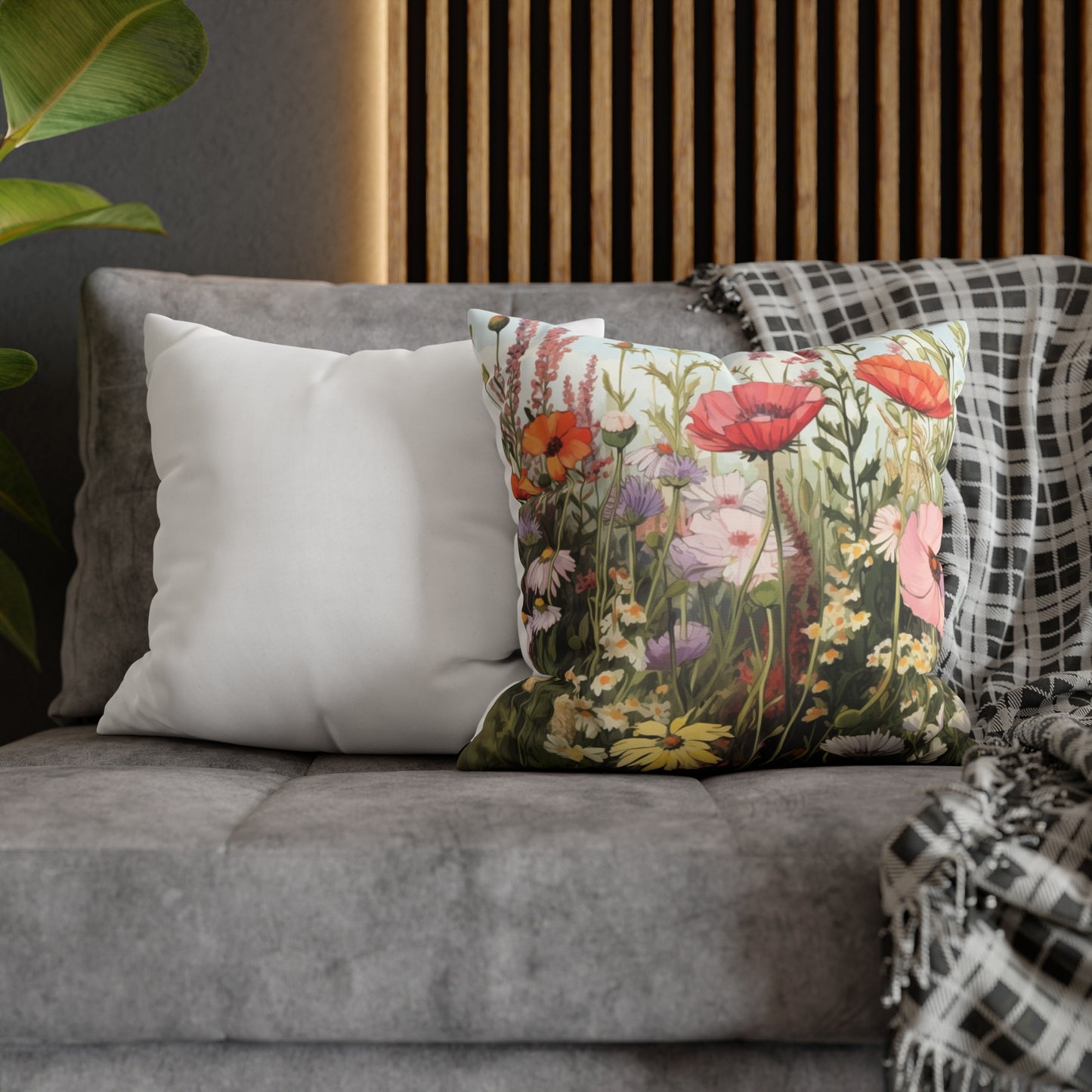 Neutral Color Flower Spun Polyester Pillowcase