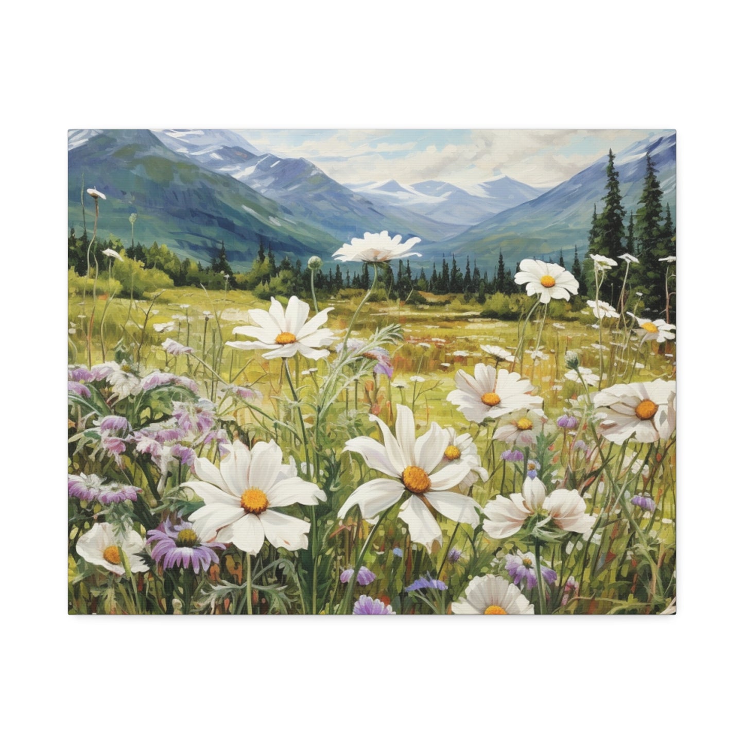 Wall Art Neutral Flowers on a Meadow Canvas