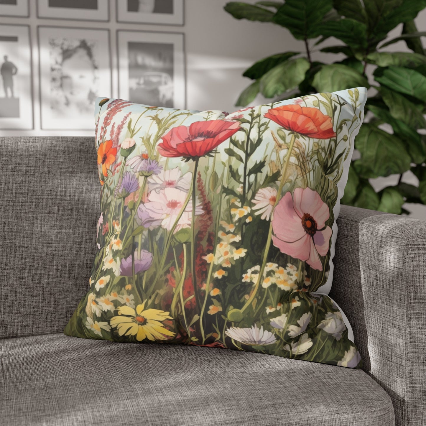 Neutral Color Flower Spun Polyester Pillowcase