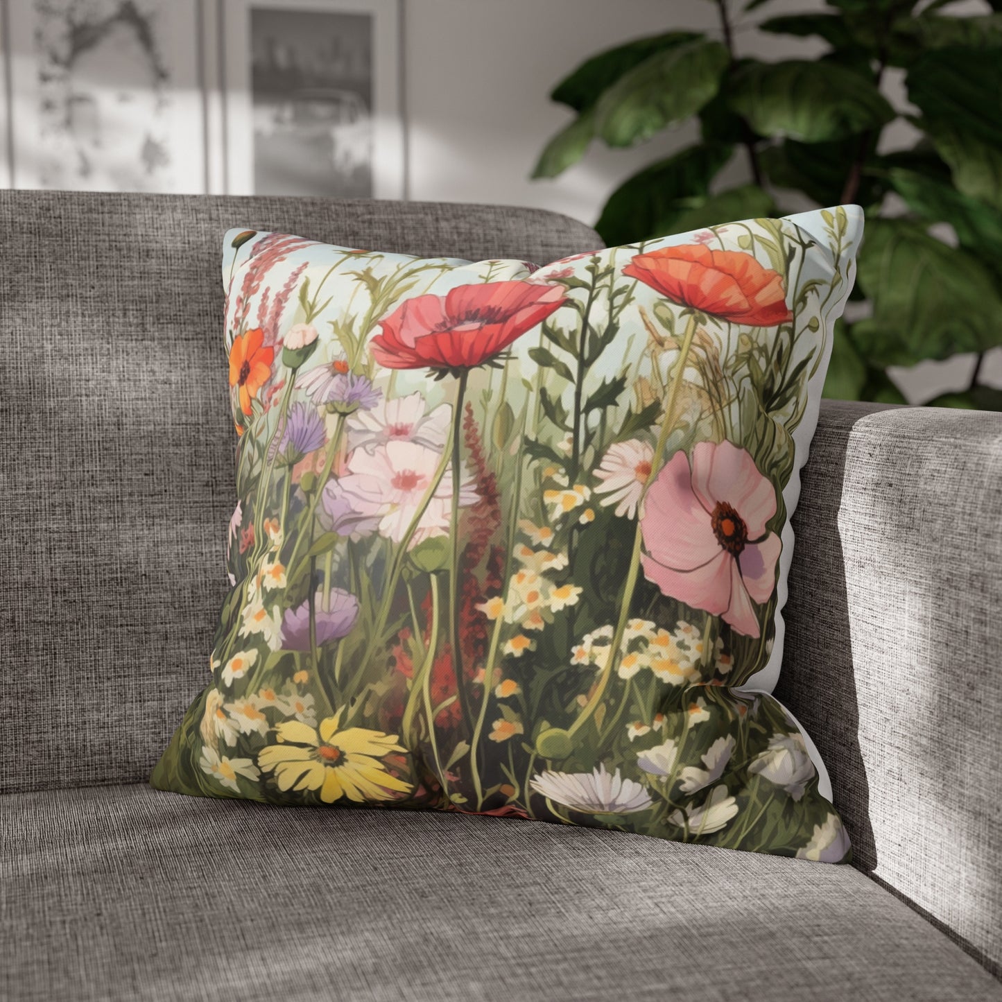 Neutral Color Flower Spun Polyester Pillowcase