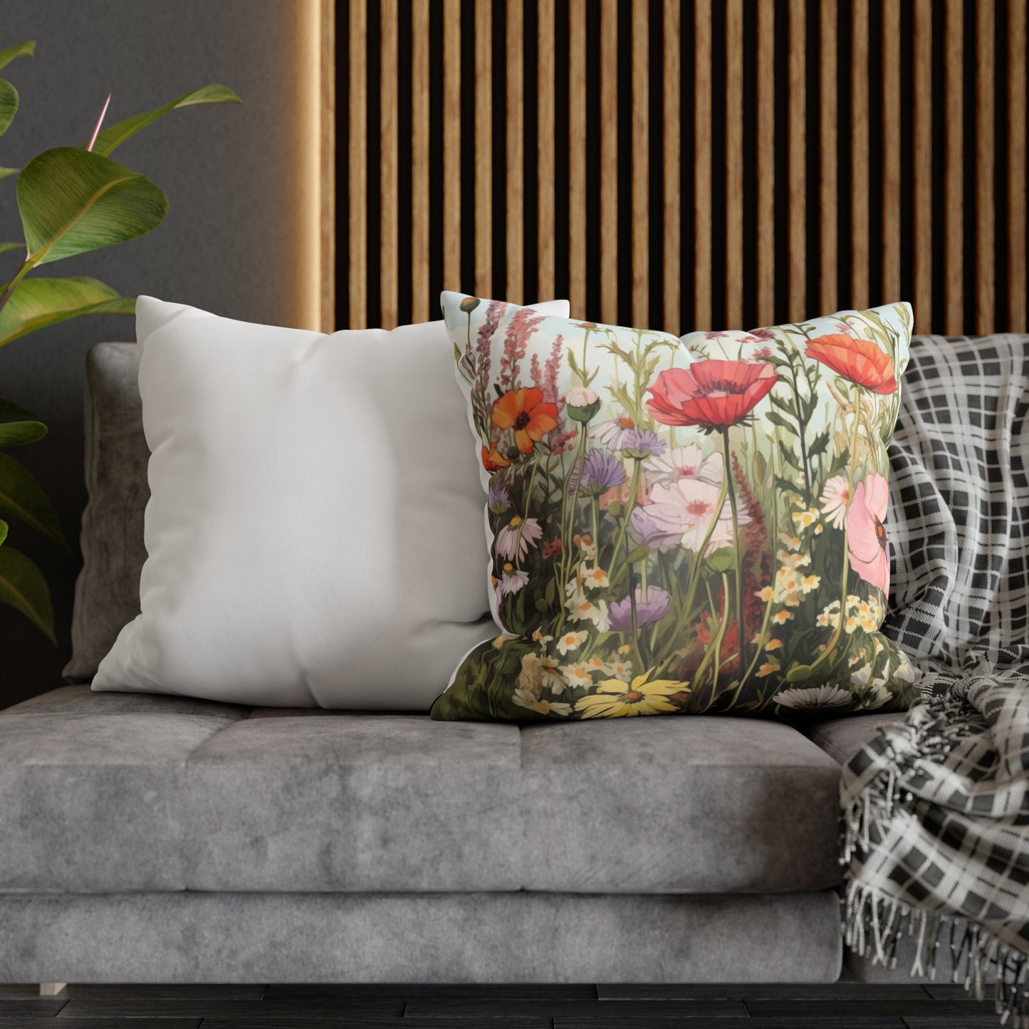Neutral Color Flower Spun Polyester Pillowcase