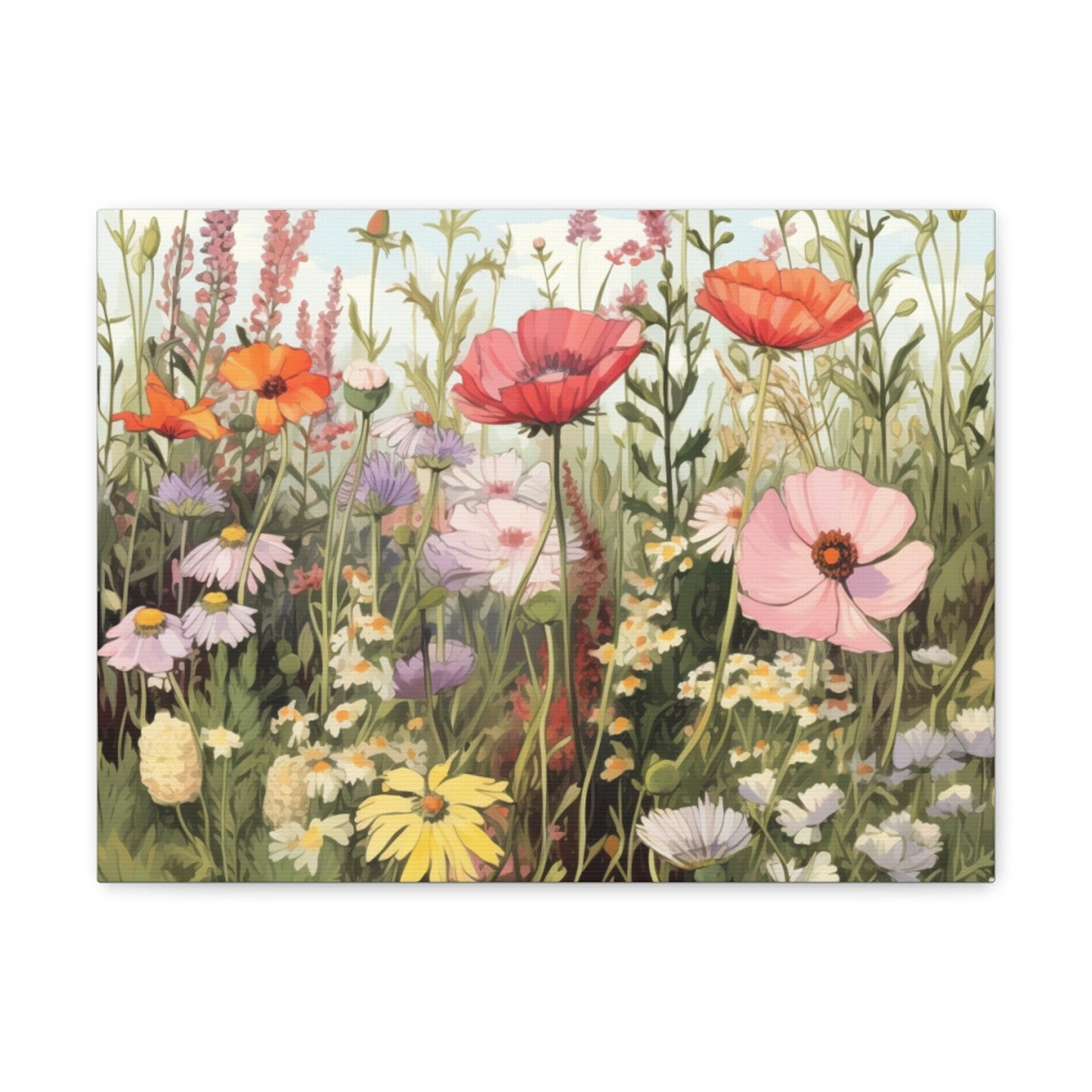 Neutral Color Flowers Meadow Canvas