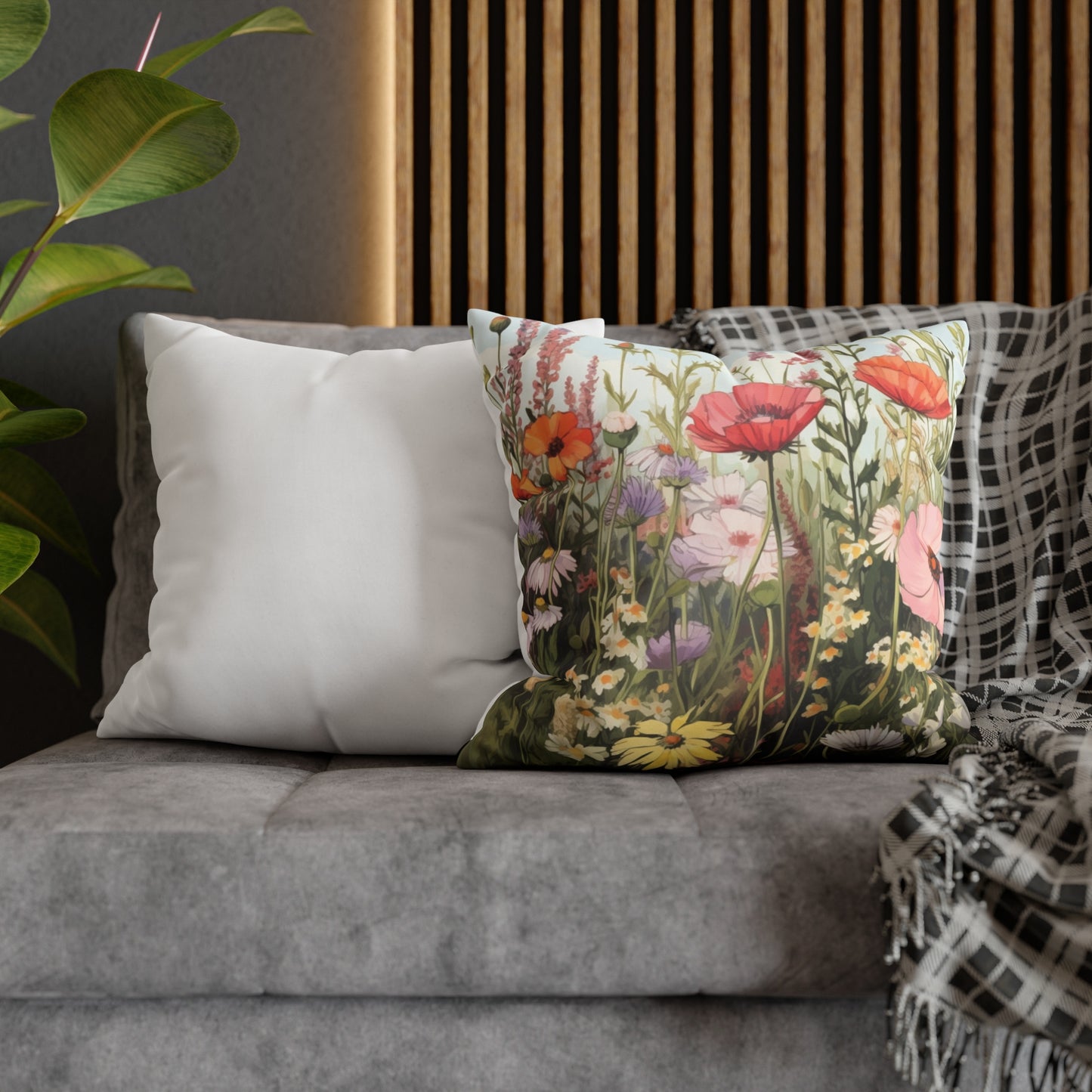 Neutral Color Flower Spun Polyester Pillowcase