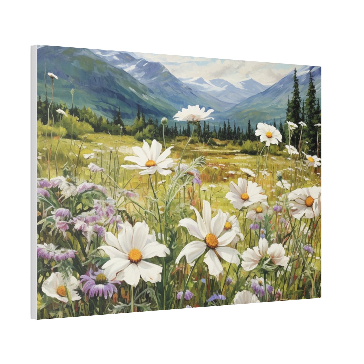 Wall Art Neutral Flowers on a Meadow Canvas