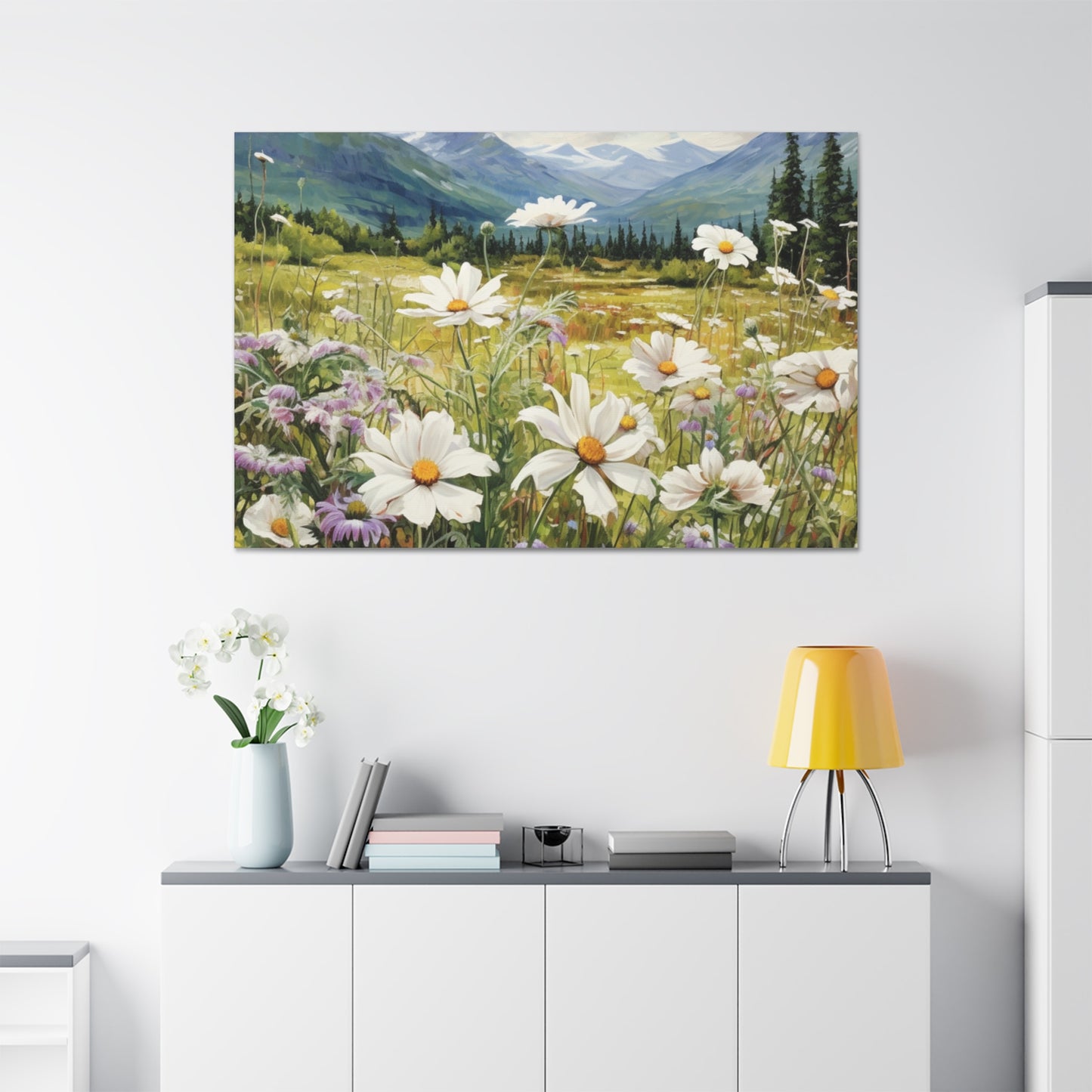 Wall Art Neutral Flowers on a Meadow Canvas