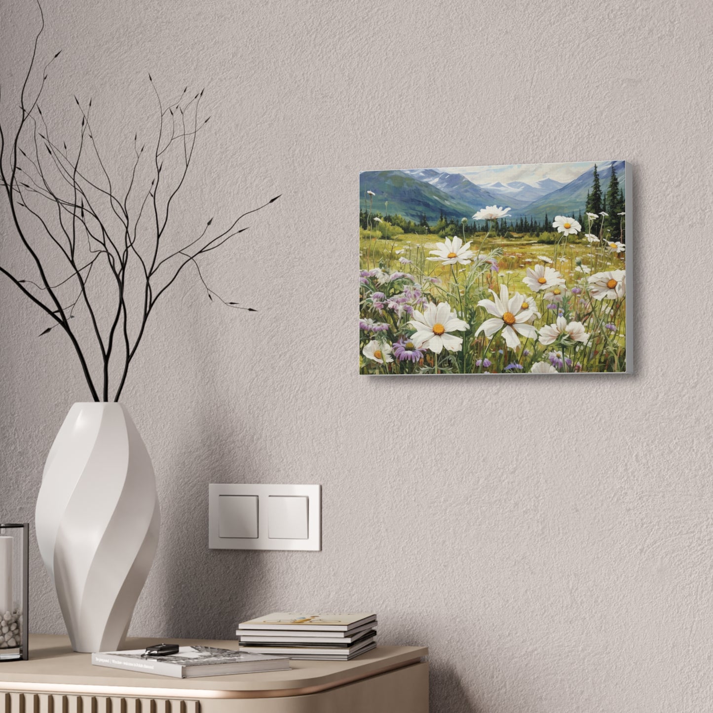 Wall Art Neutral Flowers on a Meadow Canvas