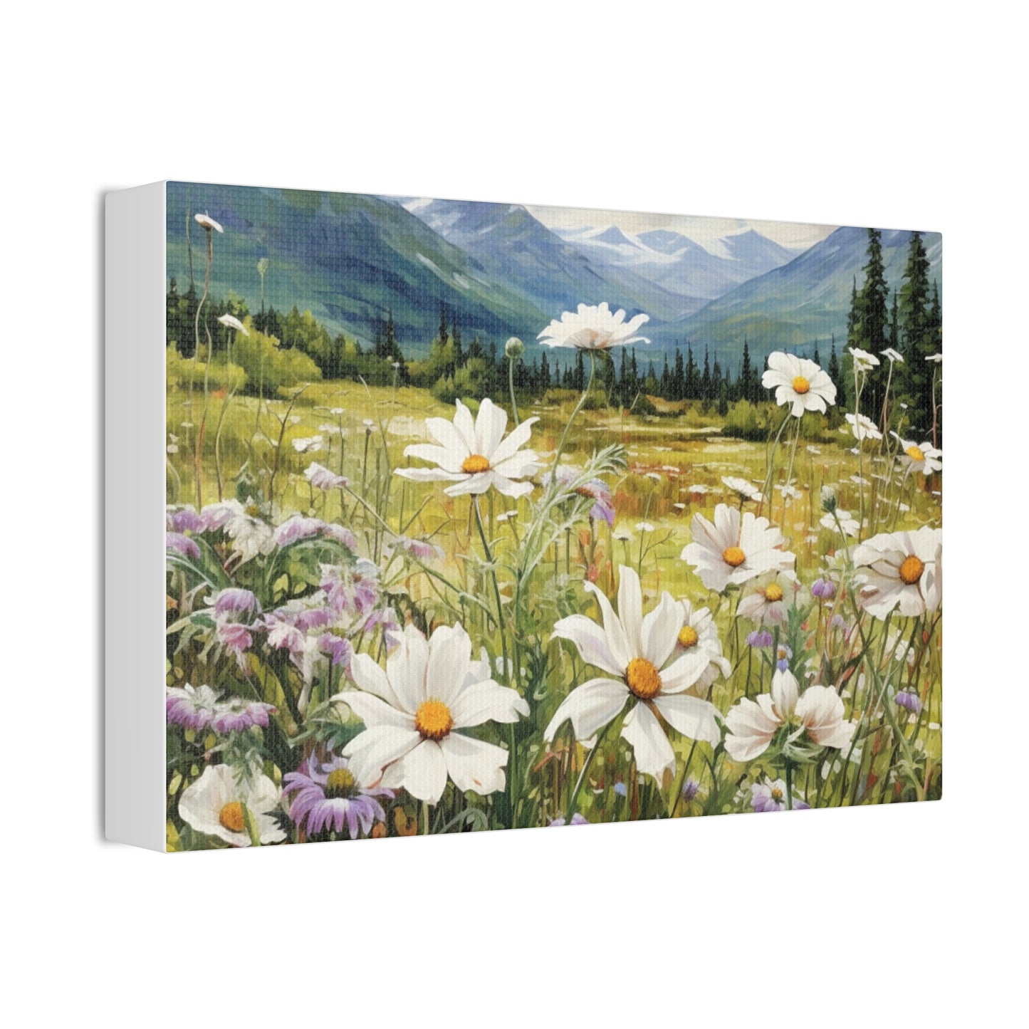 Wall Art Neutral Flowers on a Meadow Canvas