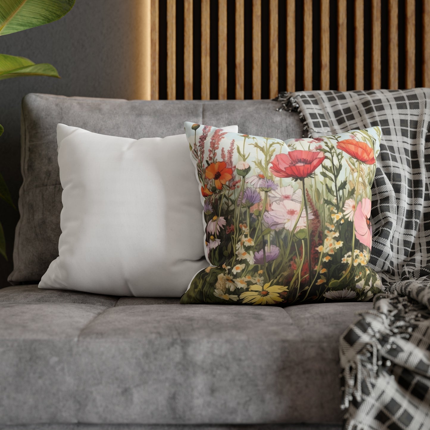 Neutral Color Flower Spun Polyester Pillowcase
