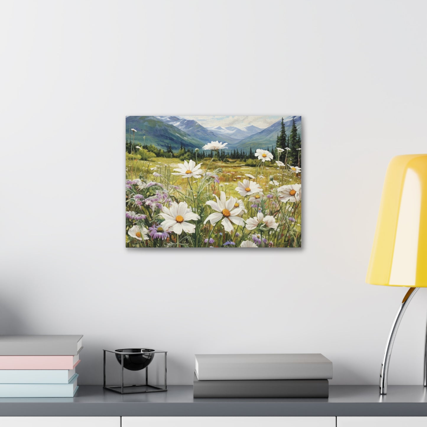 Wall Art Neutral Flowers on a Meadow Canvas