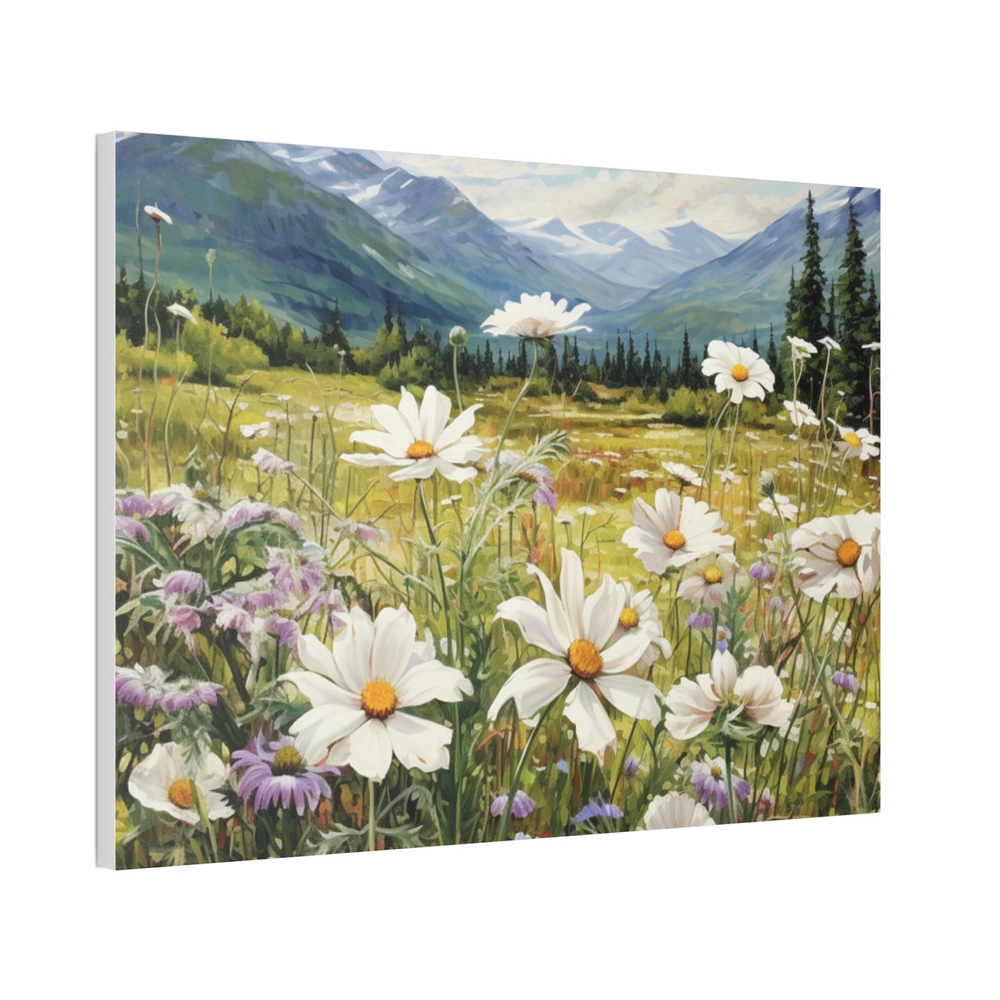 Wall Art Neutral Flowers on a Meadow Canvas