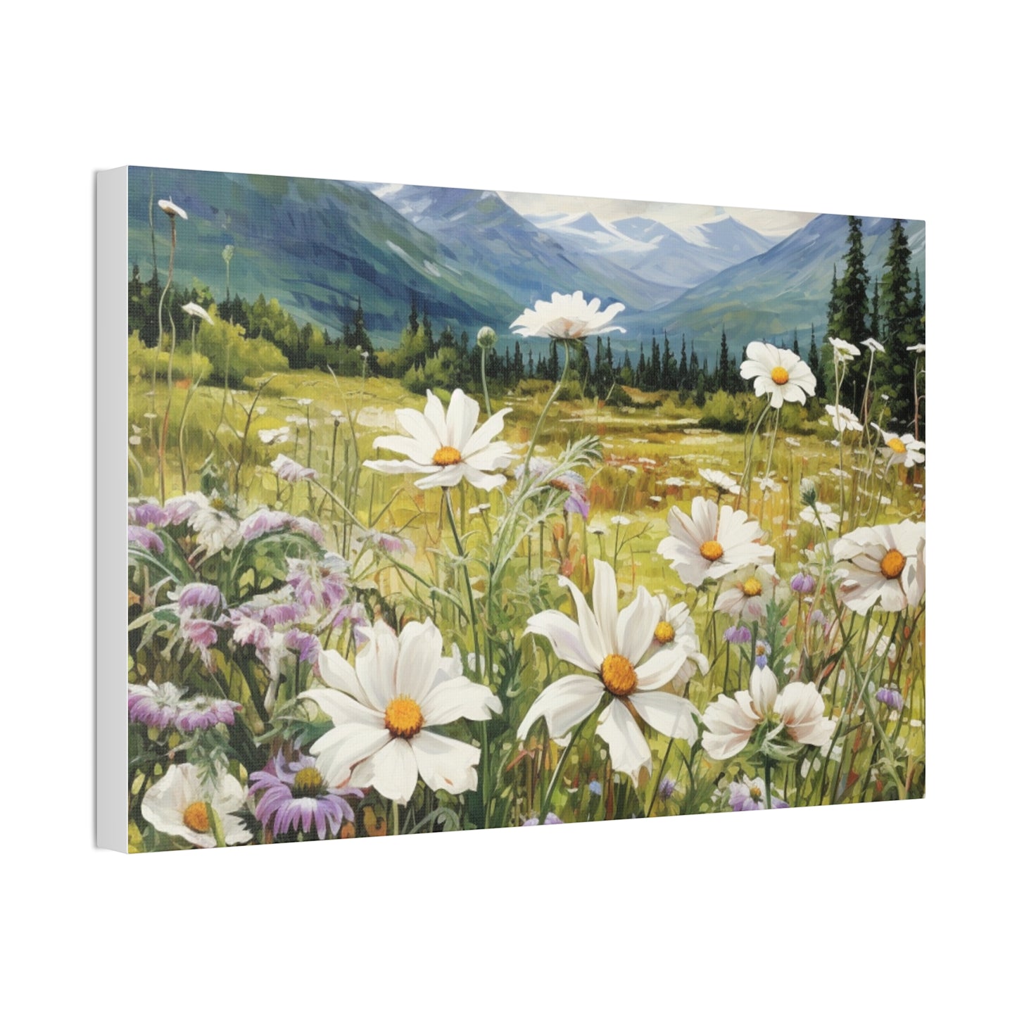 Wall Art Neutral Flowers on a Meadow Canvas