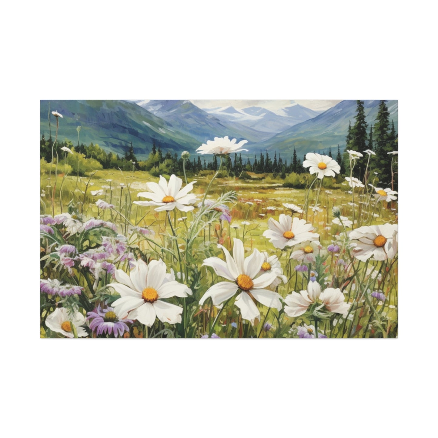 Wall Art Neutral Flowers on a Meadow Canvas